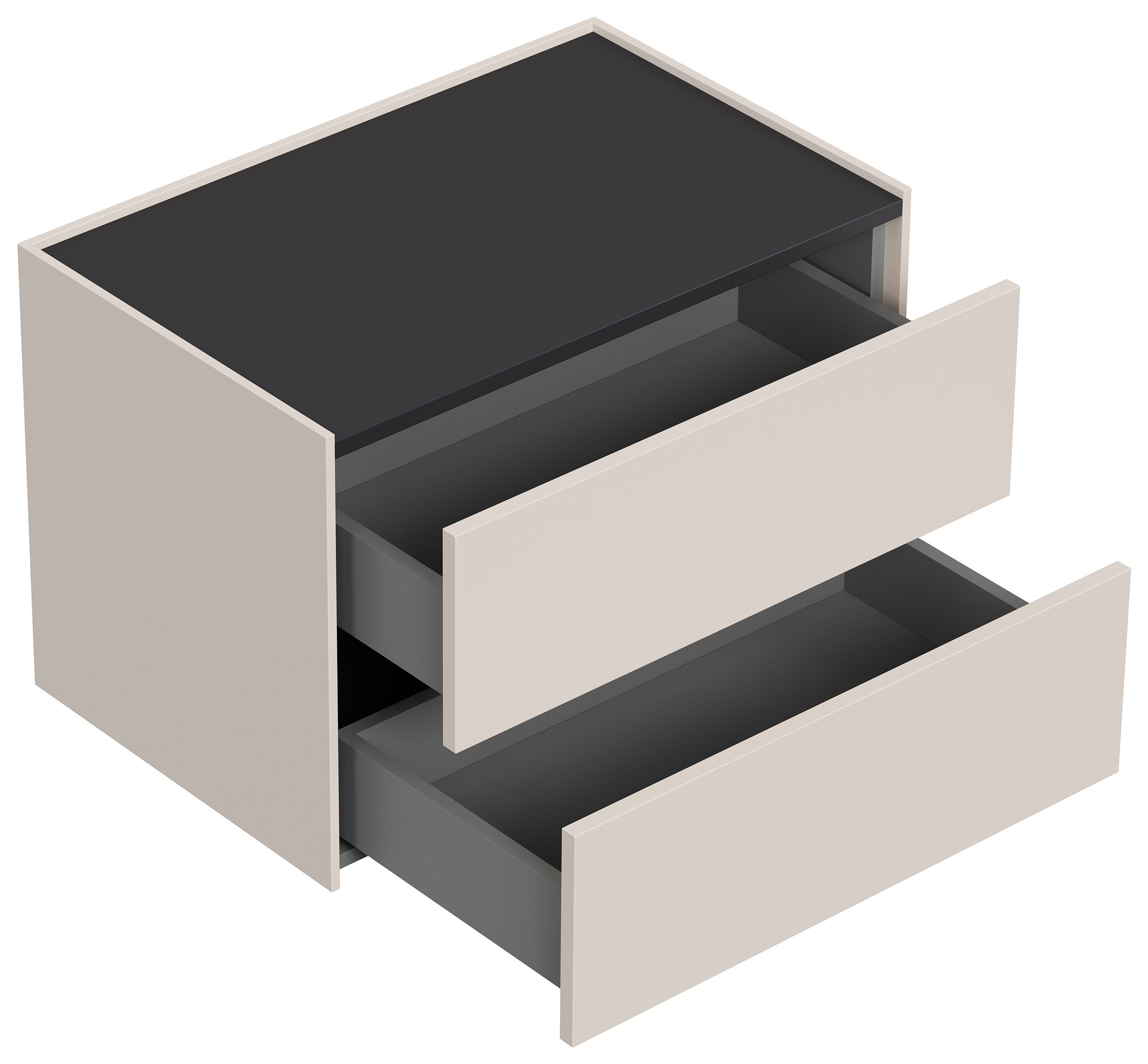 Design Nachttisch Kommode Somnia XL 70cm, 2 Pushauszüge lackiert Creme Grafit