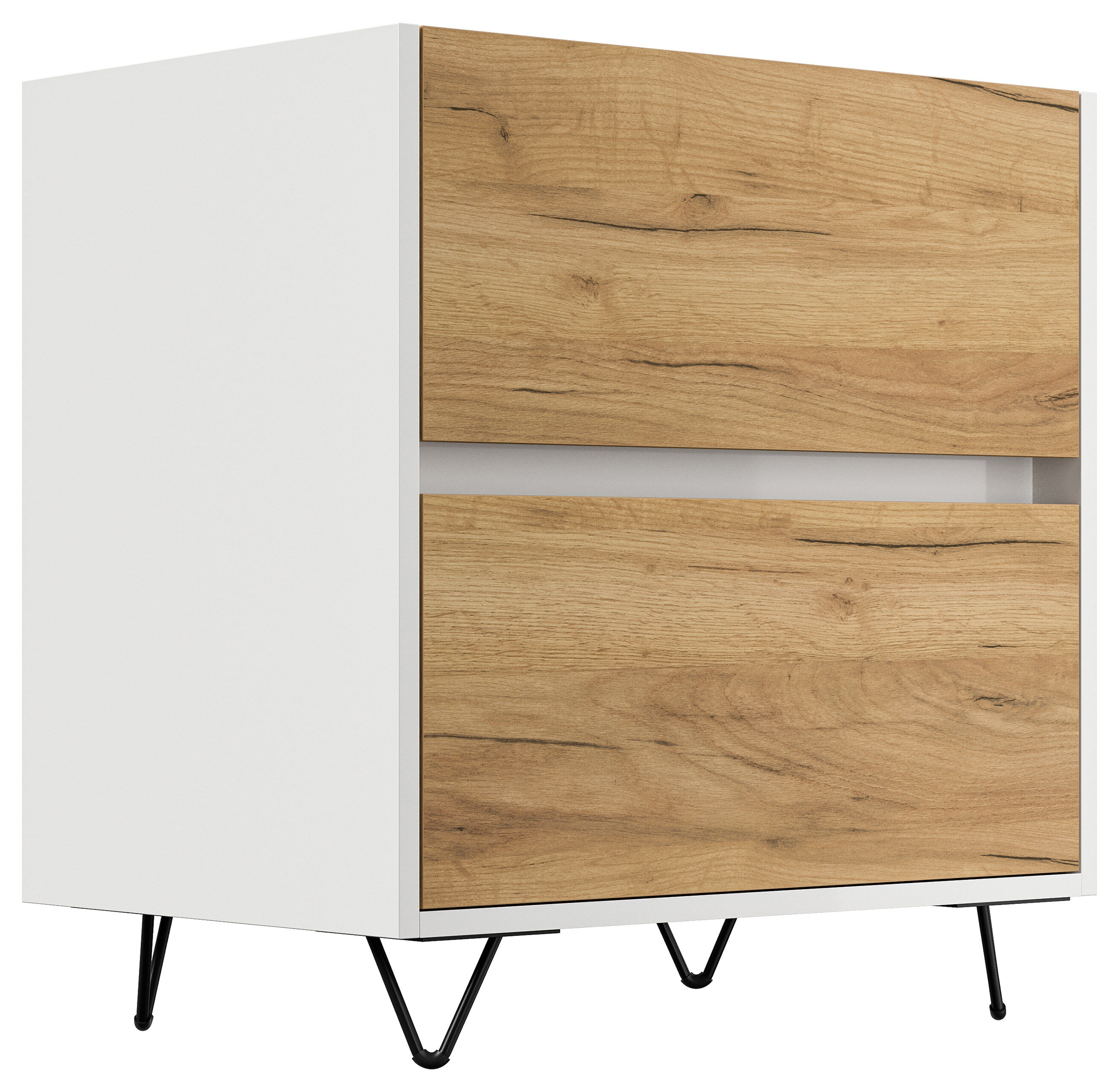 Nachttisch Yako 60cm 2 SoftClose stehend Weiß & Eiche Top