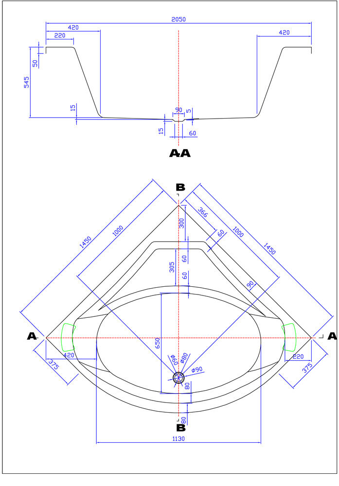Eck Badewanne Vita 145x145x69 