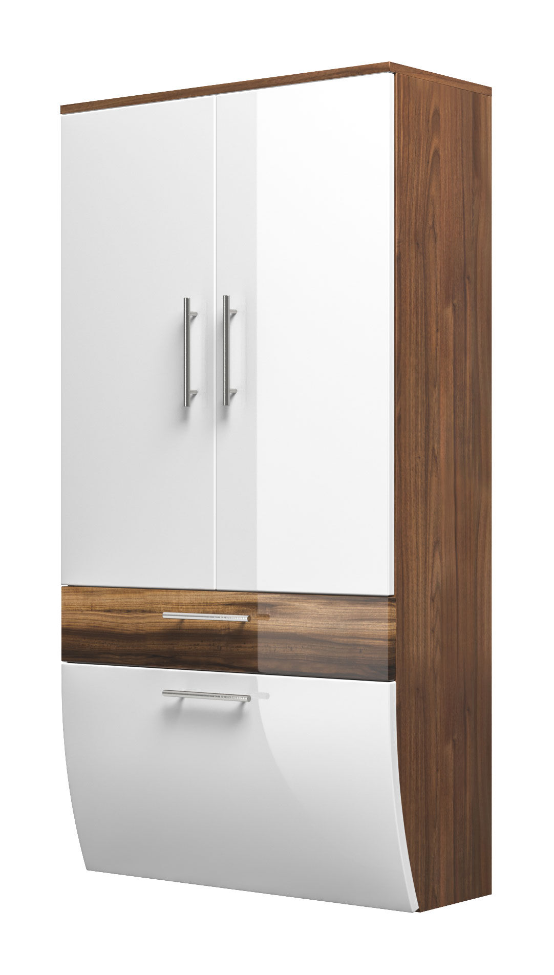 Hochschrank 135x70cm Salona L Weiss / Walnuss