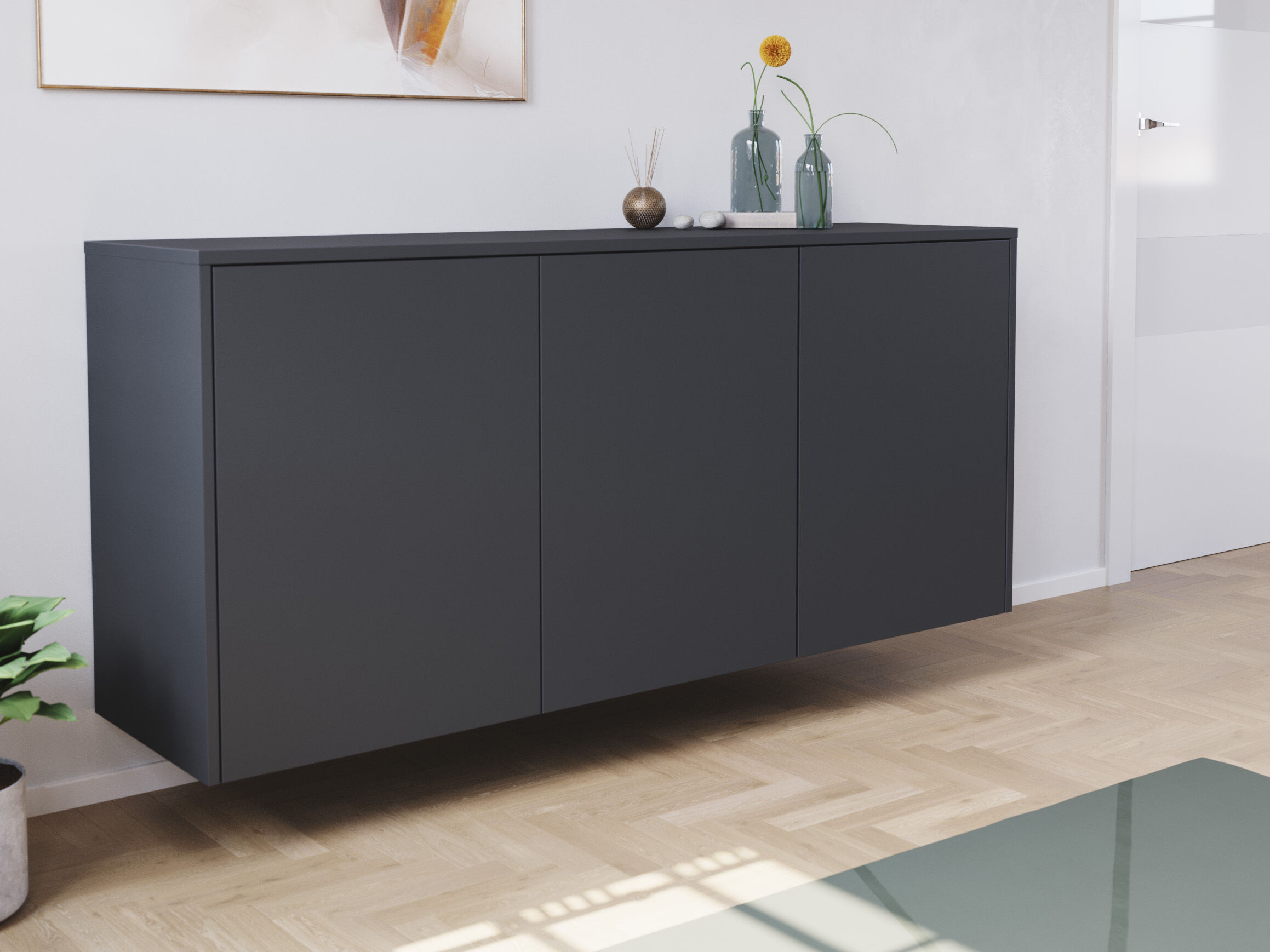 Design Sideboard Kommode Genesis B hängend 150cm 3 Türen Grafit | Grafit