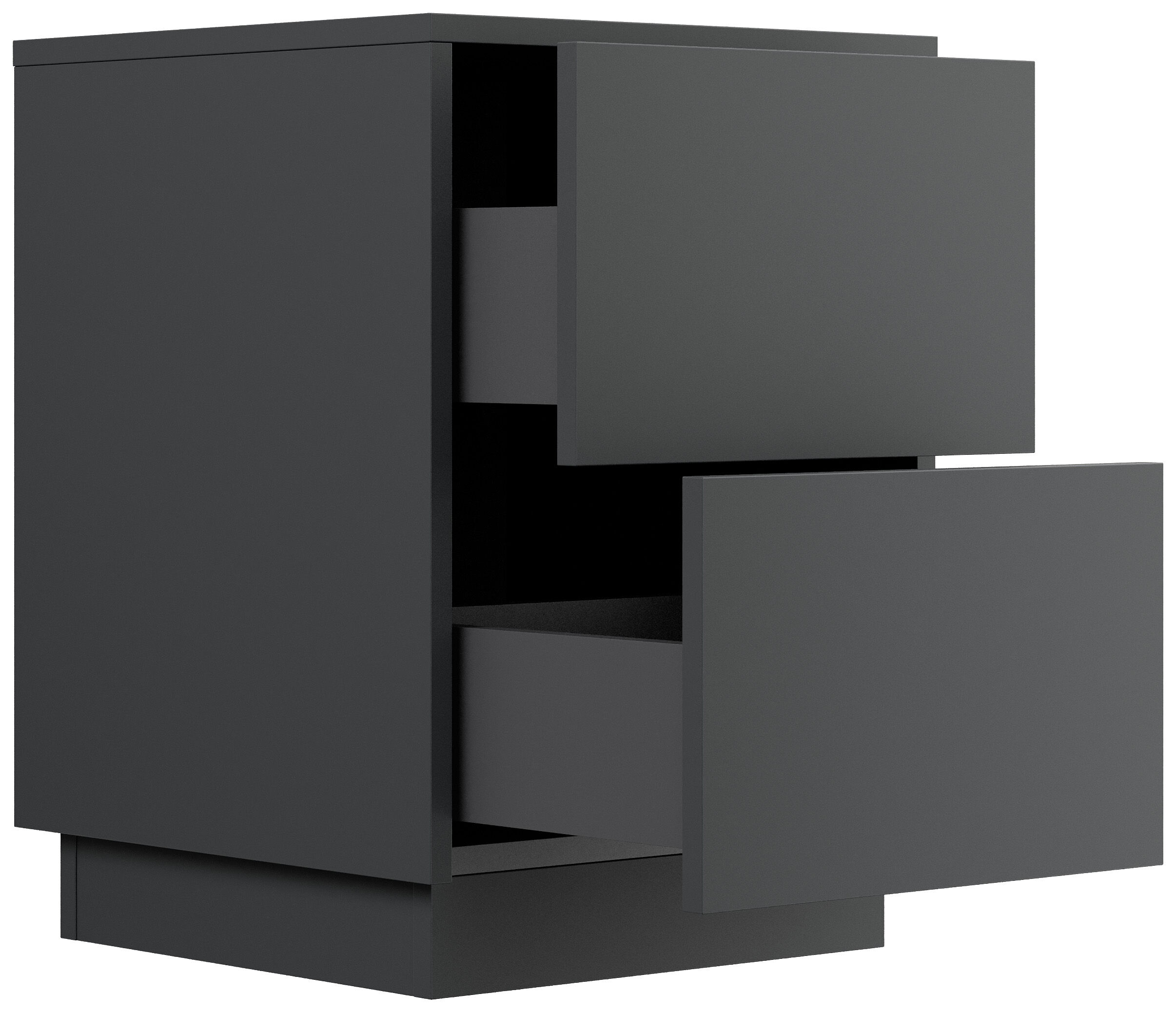 Design Nachttisch Concepto S 40cm stehend, 2 Pushauszüge Grafit Eiche