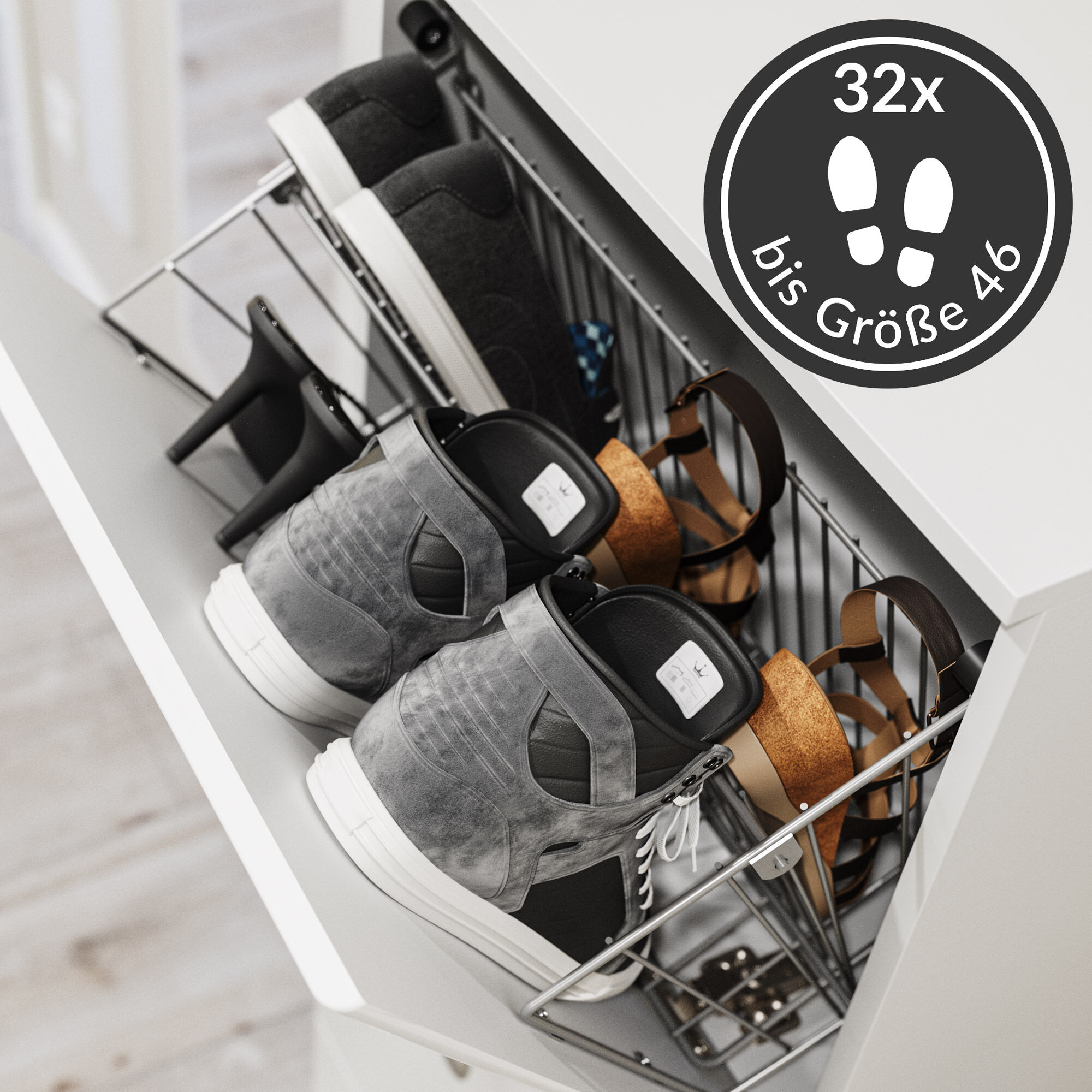 Garderobe Set 113 Brawley 2 tlg Schuhschrank 8 Klappen 32 Paar Weiss-Weiss Hgl