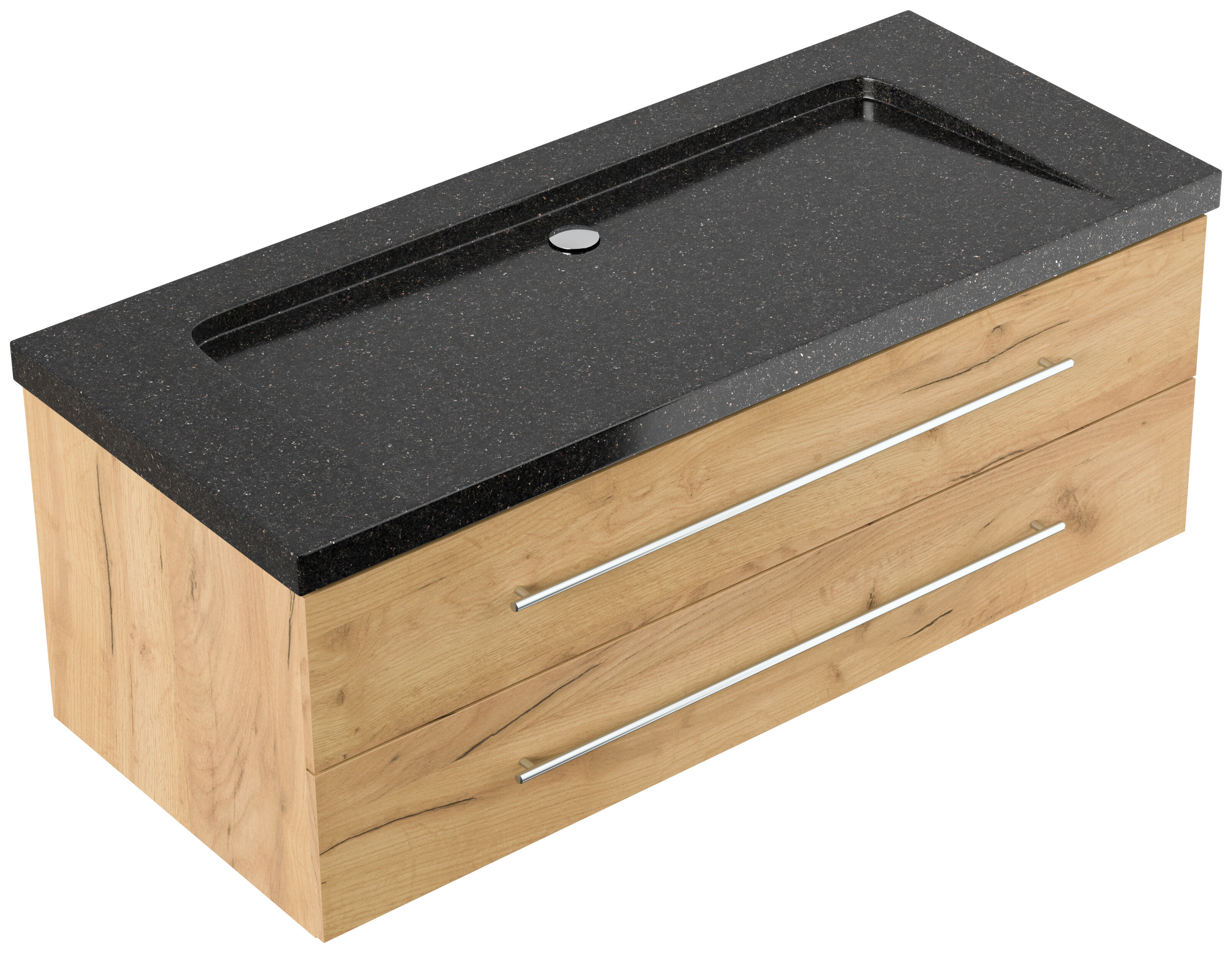Badmöbel Granit Galaxy Black Damo 130 cm ohne Hahnloch SoftClose weiß hochglanz