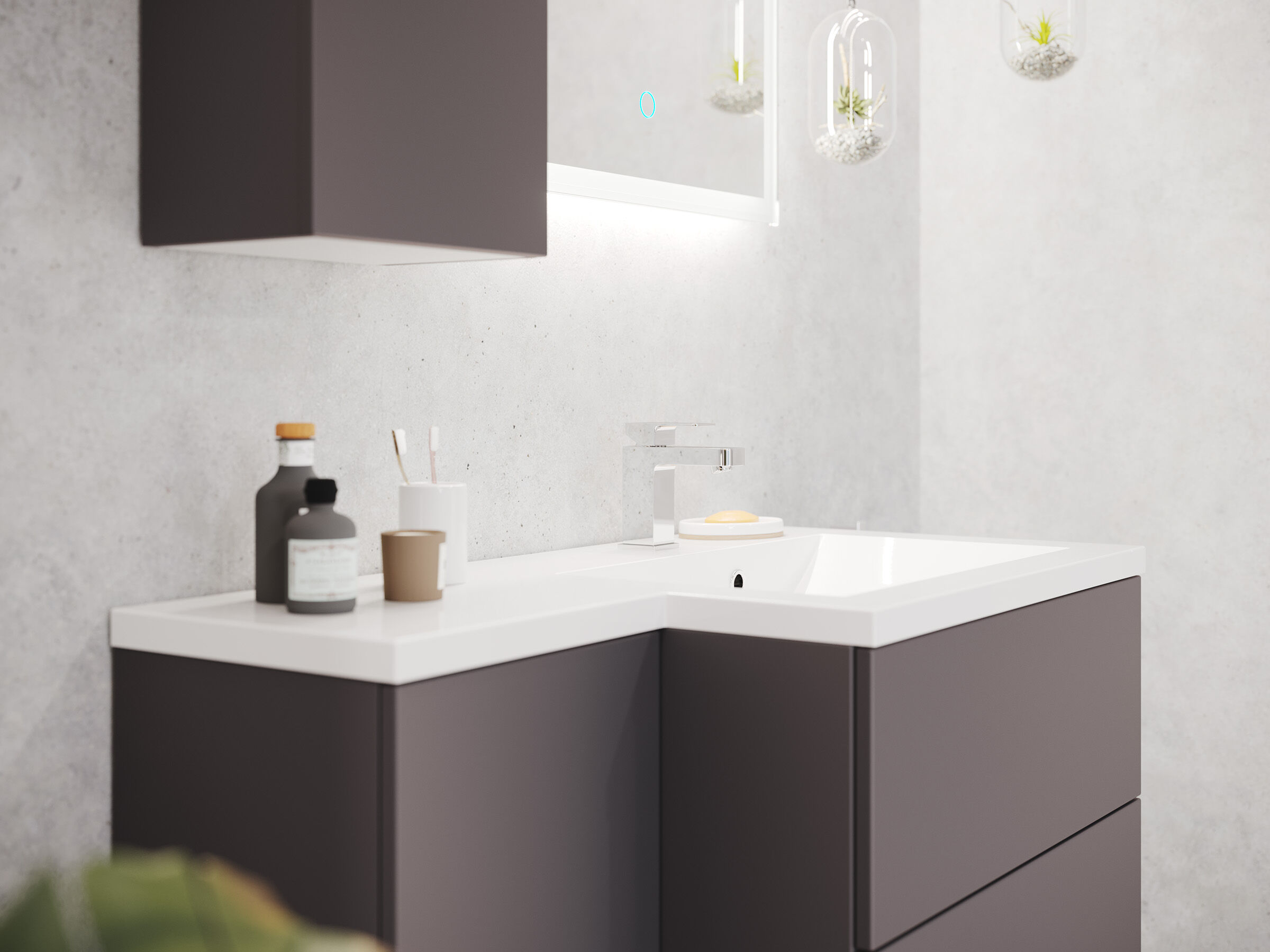 Badblock Adelia links 3er Set LED-Spiegel Hängeschrank anthrazit 