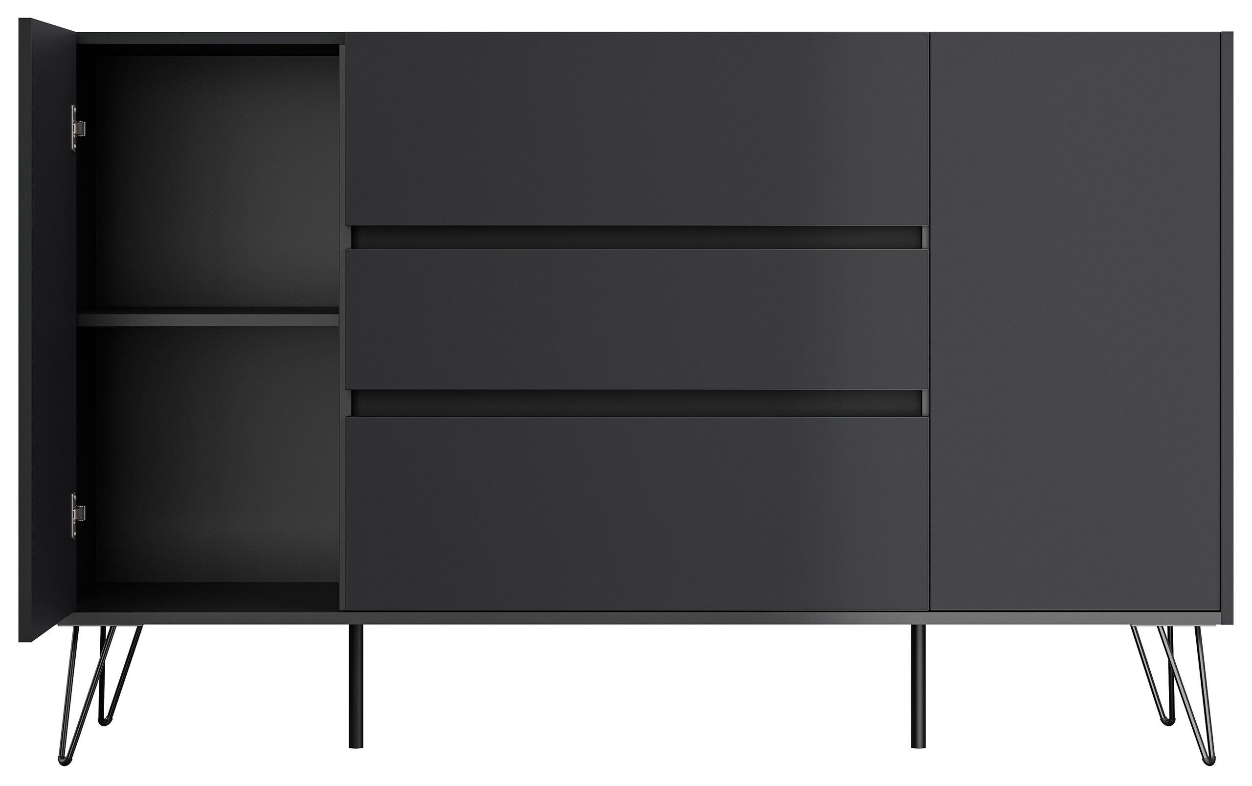 Sideboard Kommode Lovo 155cm Greifraum 3 SoftClose 2 Türen Weiß/Eiche Front