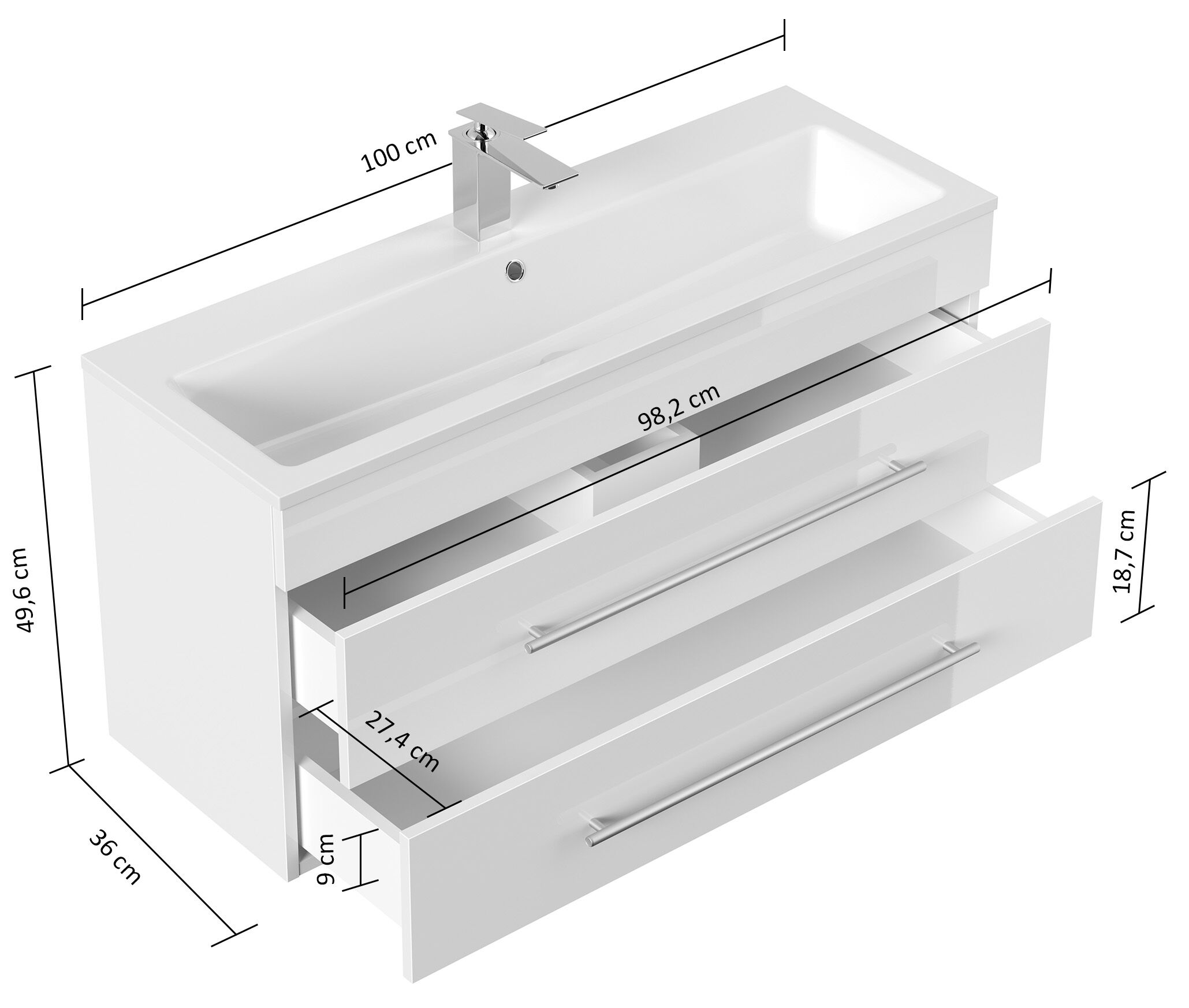 Badmöbel Mars 1000 2-teilig mit LED Spiegel SlimLine grafit