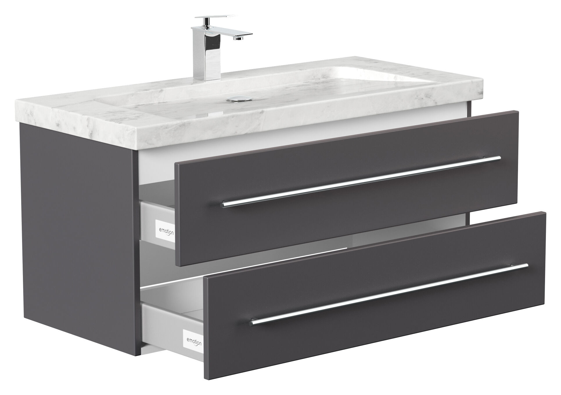 Badmöbel Marmor Carrara White Damo 100 cm 1 Hahnloch SoftClose anthrazit
