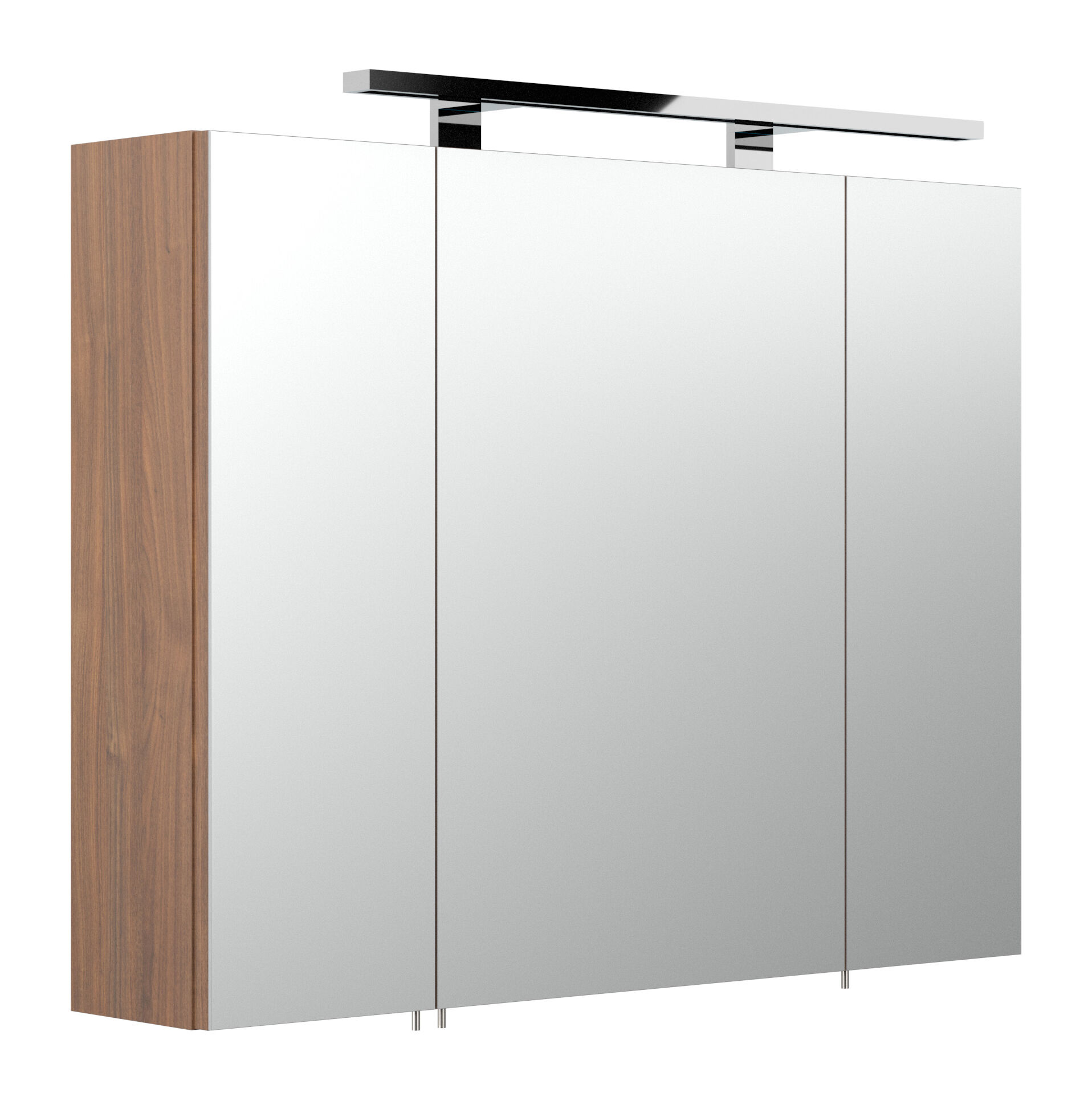 Spiegelschrank 80cm inkl. Design LED-Lampe und Glasböden walnuss