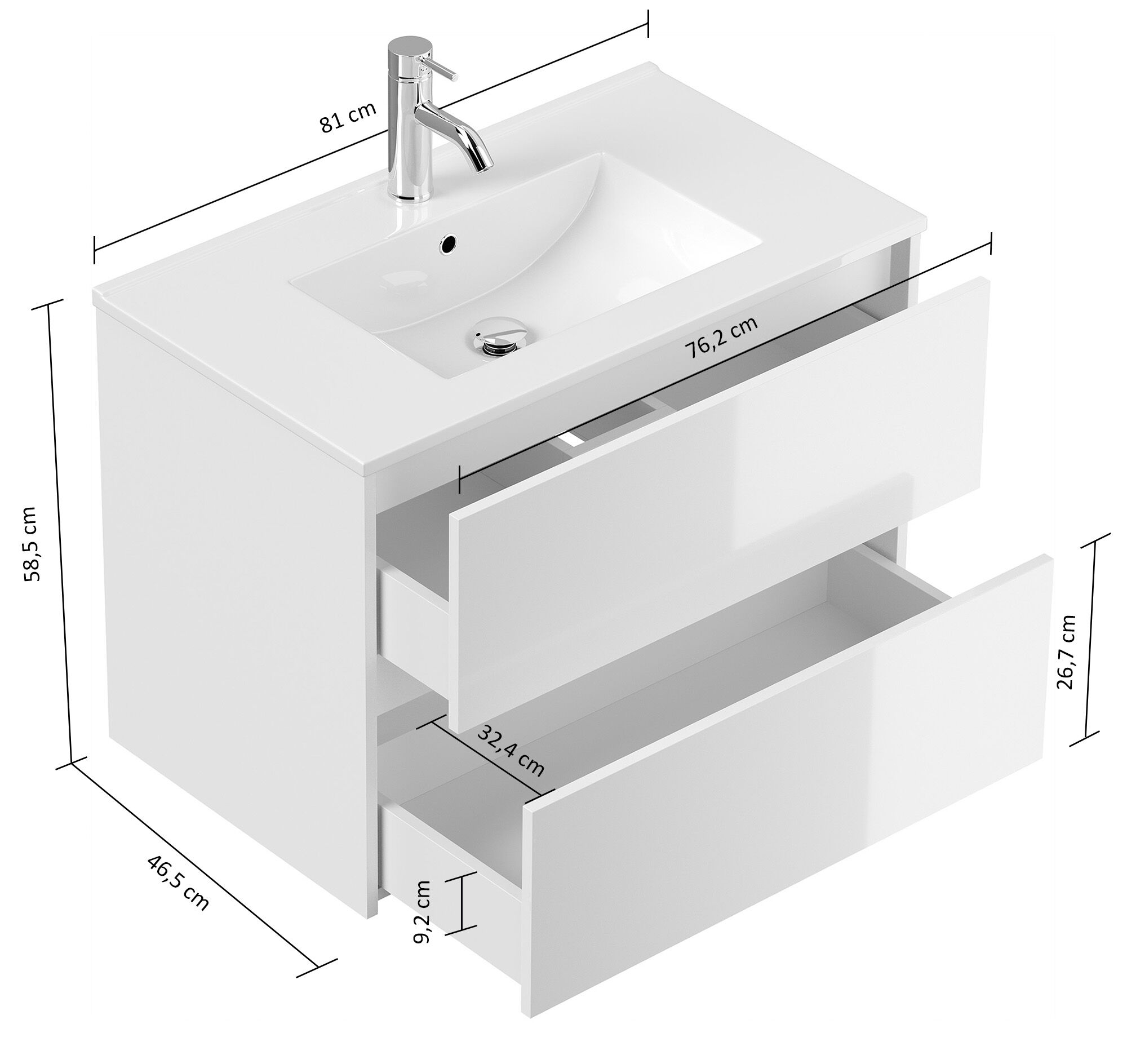 Badmöbel Taifun & Waschtisch 80cm 2 Greifraum SoftClose Auszüge weiß Hgl