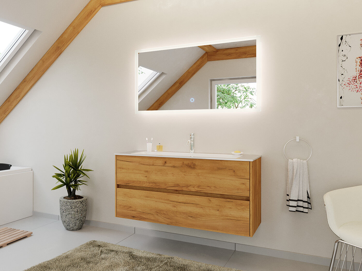 Badmöbel Set Taifun 2tlg. 120 cm mit LED Spiegel eiche gold