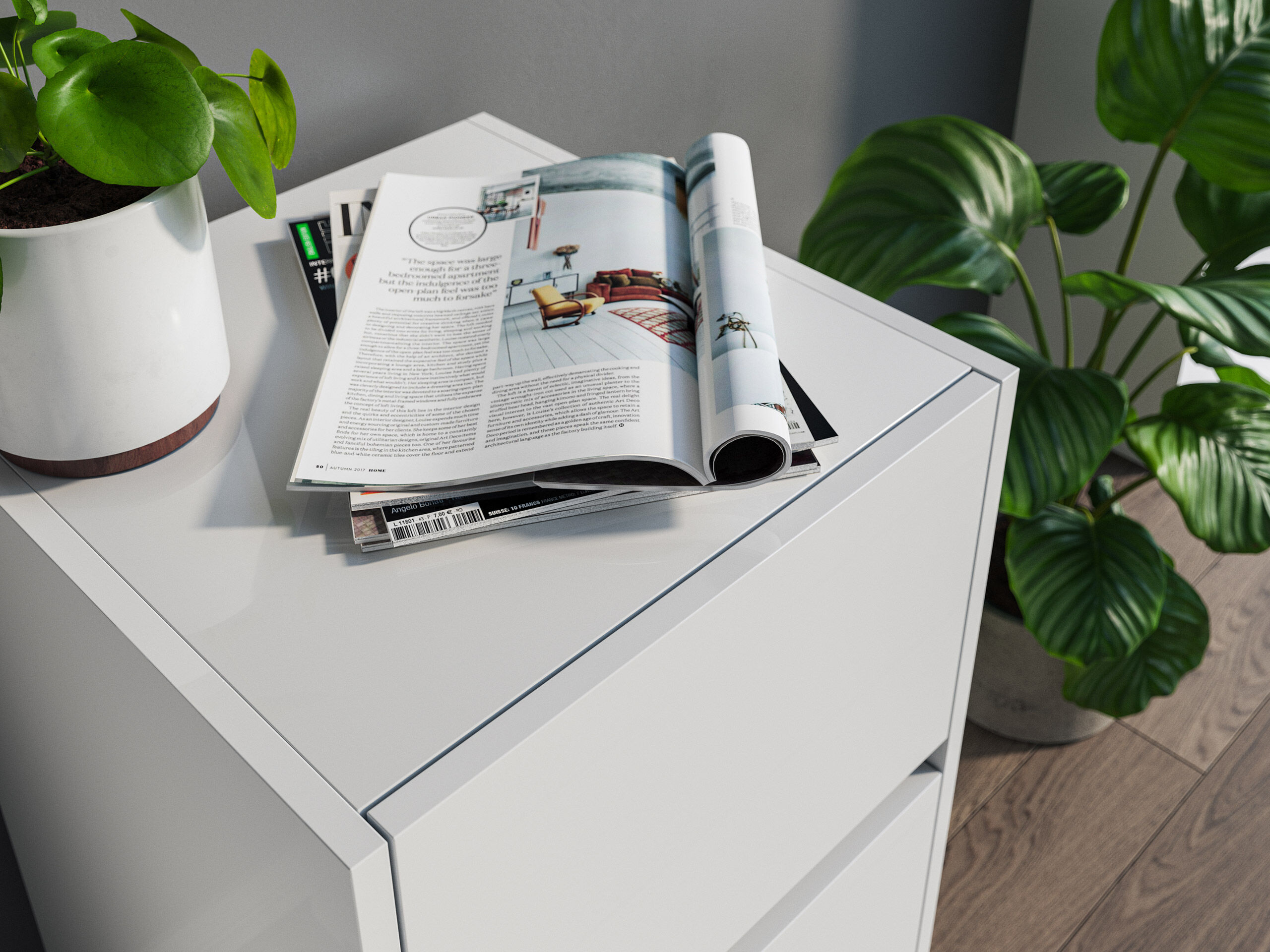 Nachttisch Yako 40cm 2 SoftClose stehend Weiß & Eiche Top