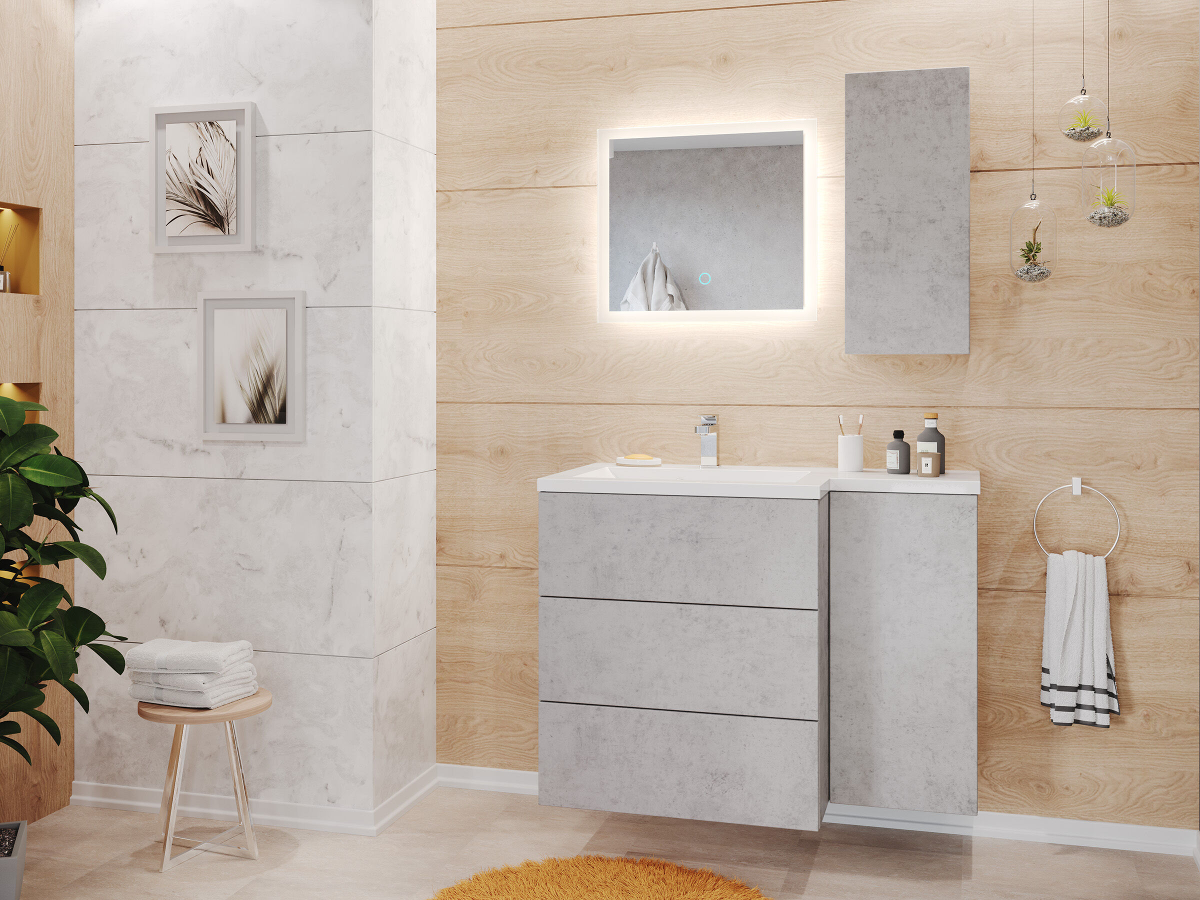 Badblock ELISA rechts 3er Set LED-Spiegel Hängeschrank anthrazit 