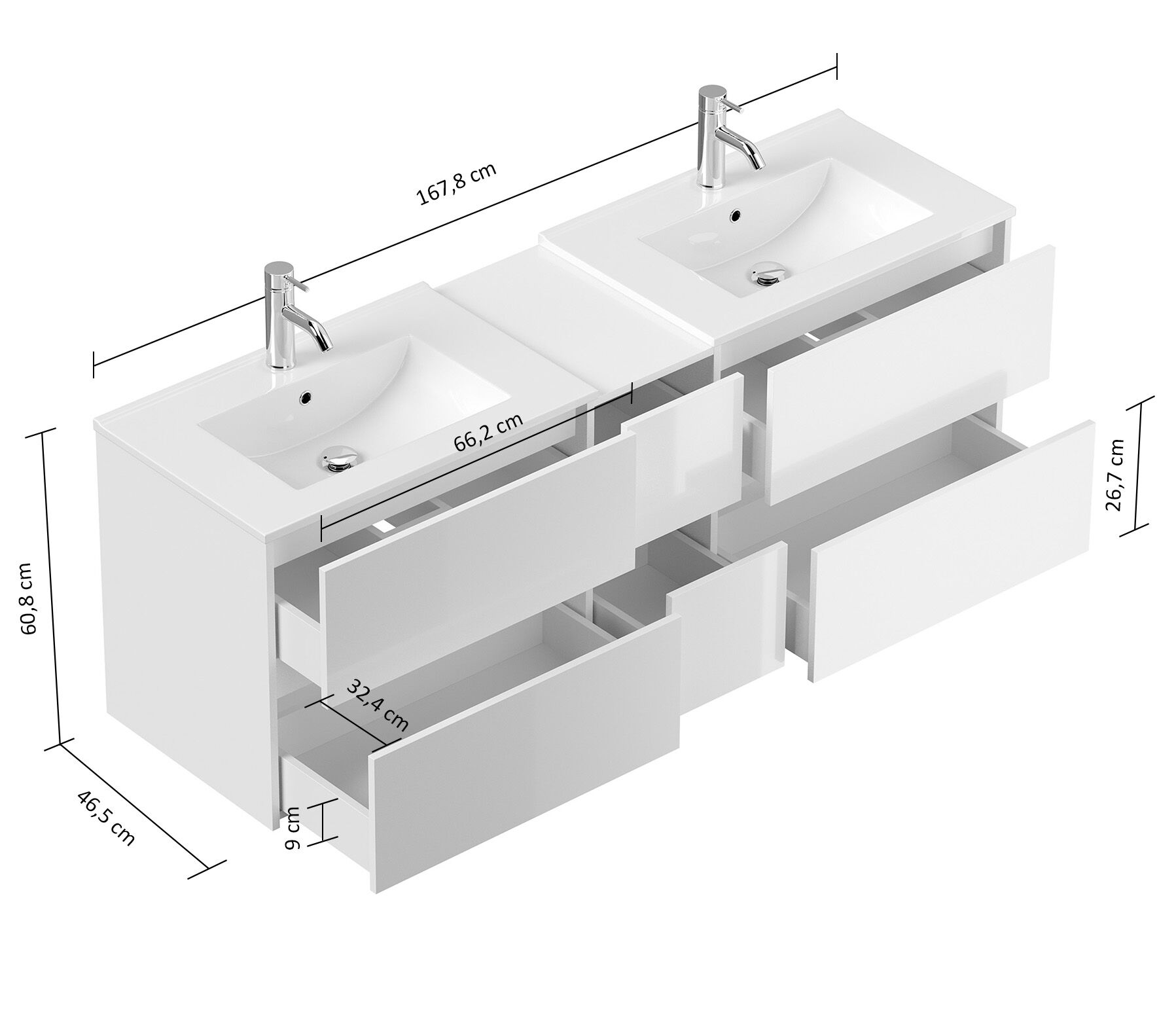 Badmöbelset Taifun 170cm 3tlg mit 2x Spiegelschrank weiß Hgl