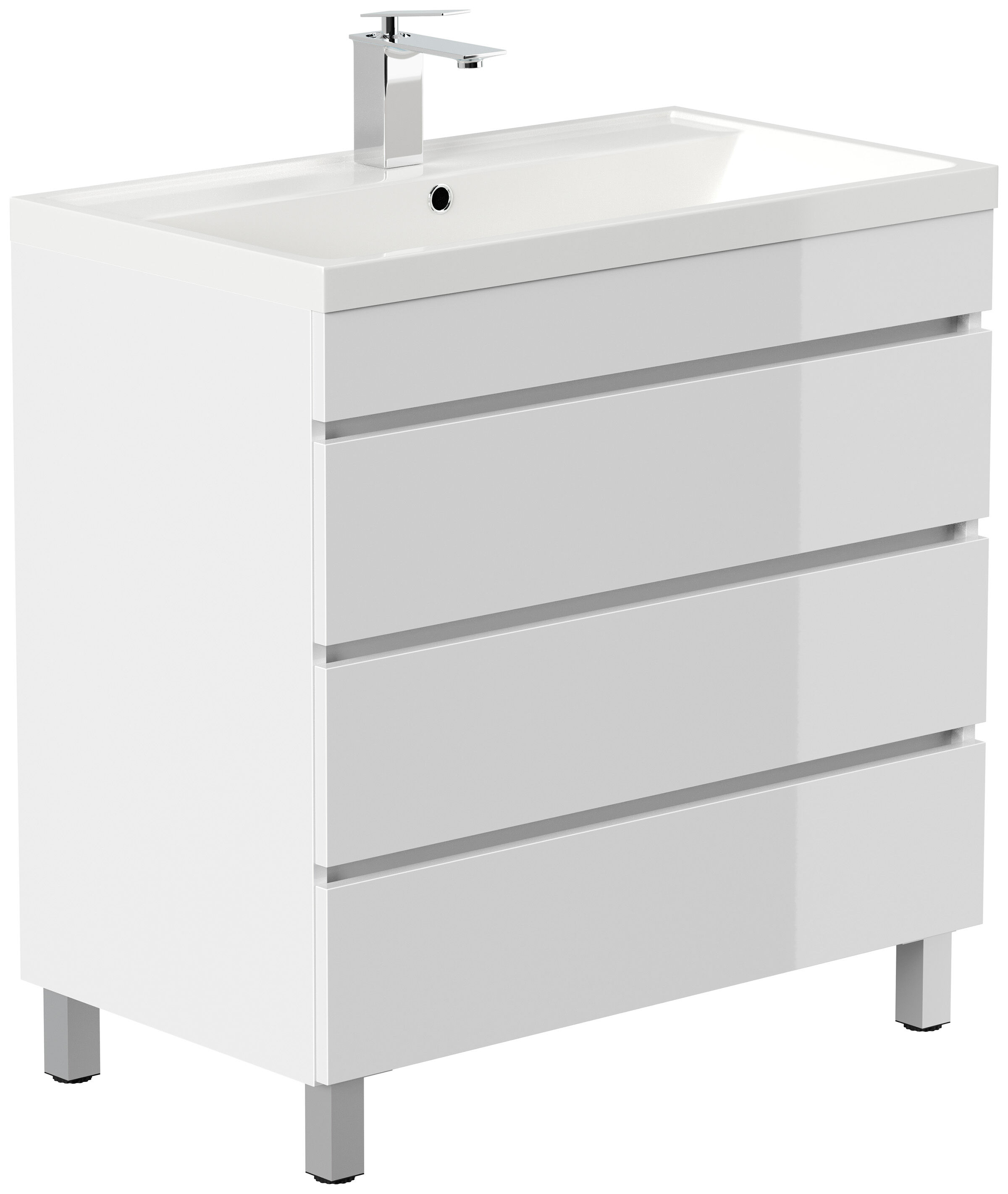 Stand Badmöbel Via 80 SoftClose weiss hochglanz mit drei grifflosen Schubladen