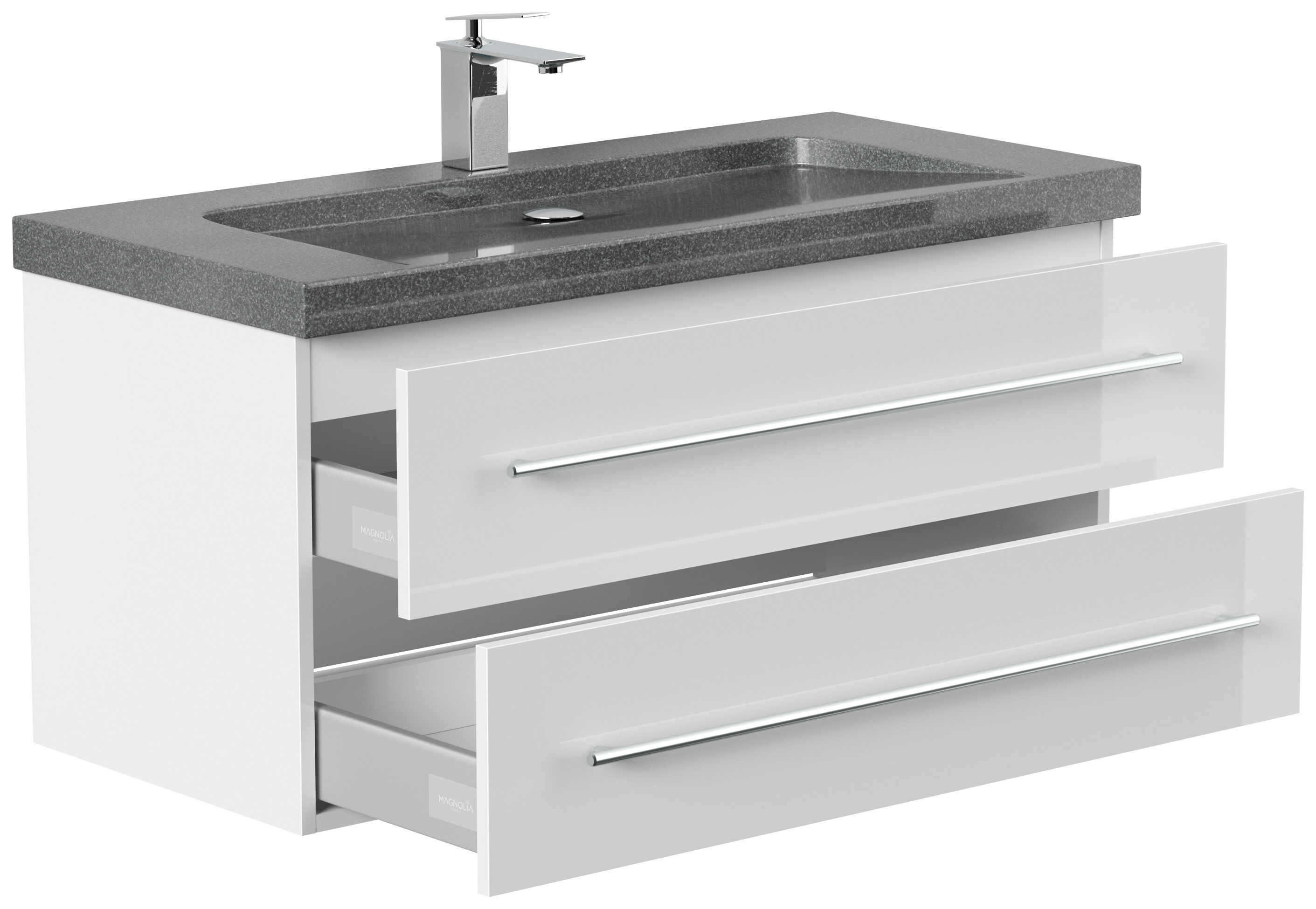 Badmöbel Granit G654 Damo 100 cm 1 Hahnloch SoftClose weiß hochglanz