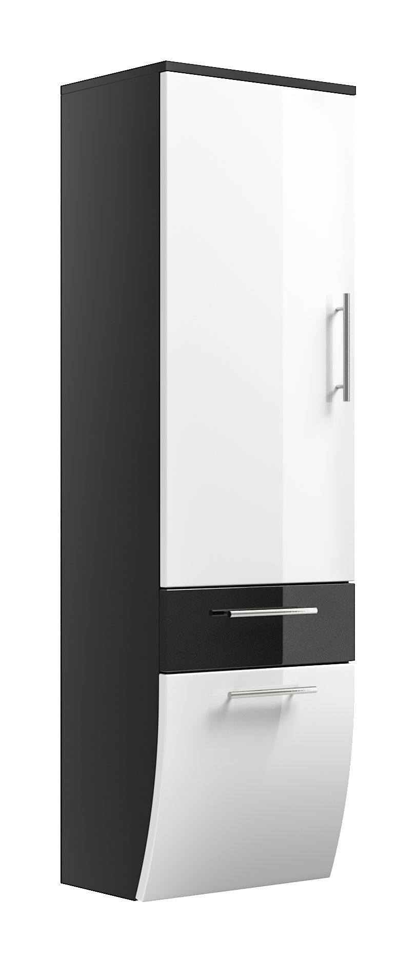 Hochschrank 135 cm Salona M Weiss hochglanz/Grafit hochglanz