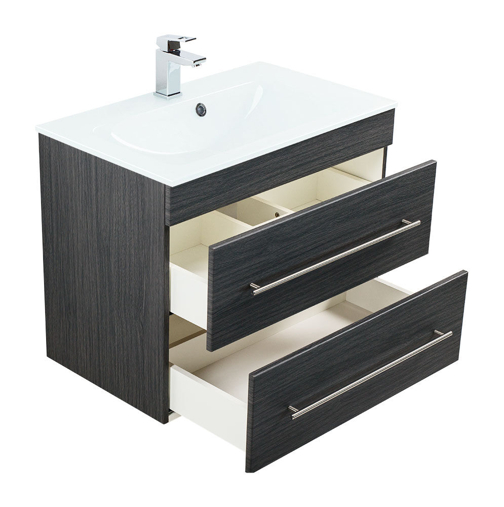 Badmöbel Vitro 750 mit Glaswaschbecken SoftClose anthrazit gemasert Badmöbel Vitro 750 mit Glaswaschbecken SoftClose anthrazit gemasert