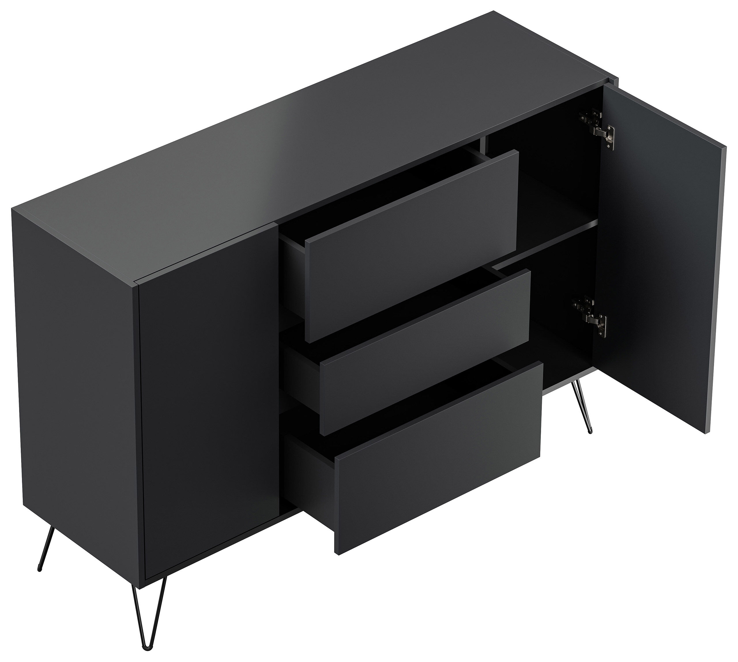 Sideboard Yako XL 140cm 3 SoftClose 2 Türen Grafit