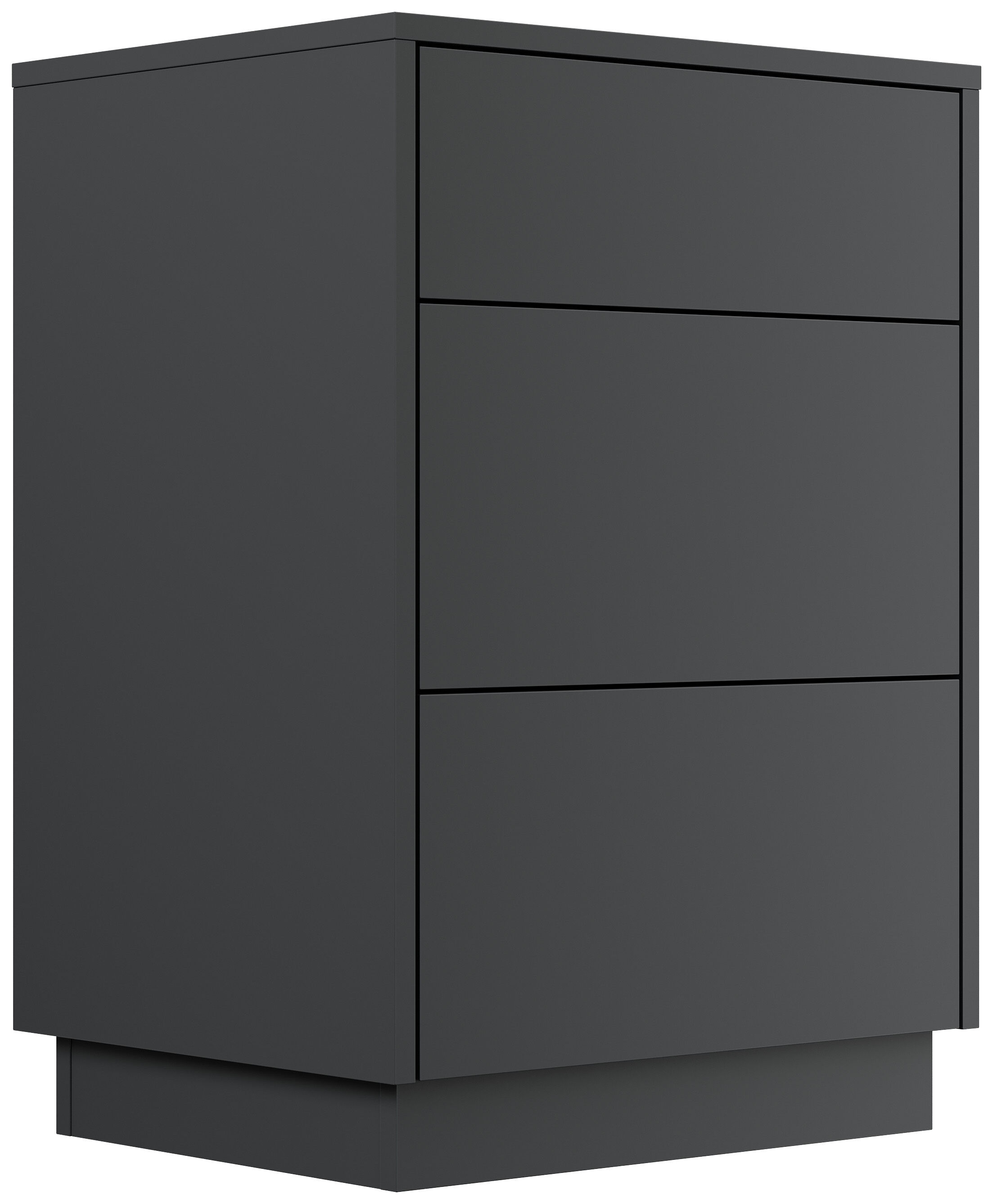 Design Nachttisch Lux M 50cm stehend, 3 Pushauszüge Grafit Eiche