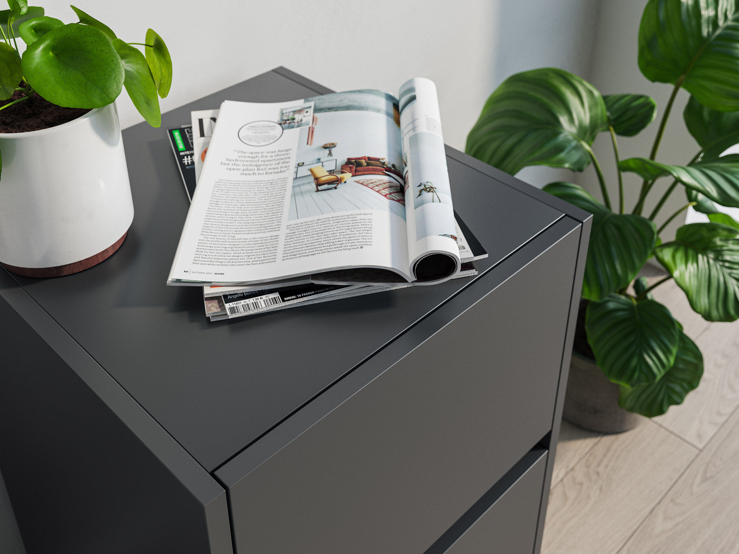 Nachttisch Yako 40cm 2 SoftClose stehend Weiß & Eiche Top