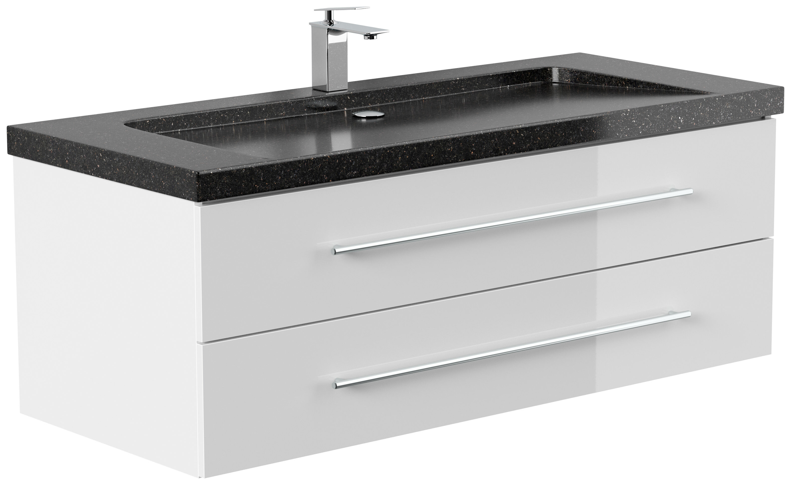 Badmöbel Granit Galaxy Black Damo 130 cm 1 Hahnloch SoftClose weiß hochglanz