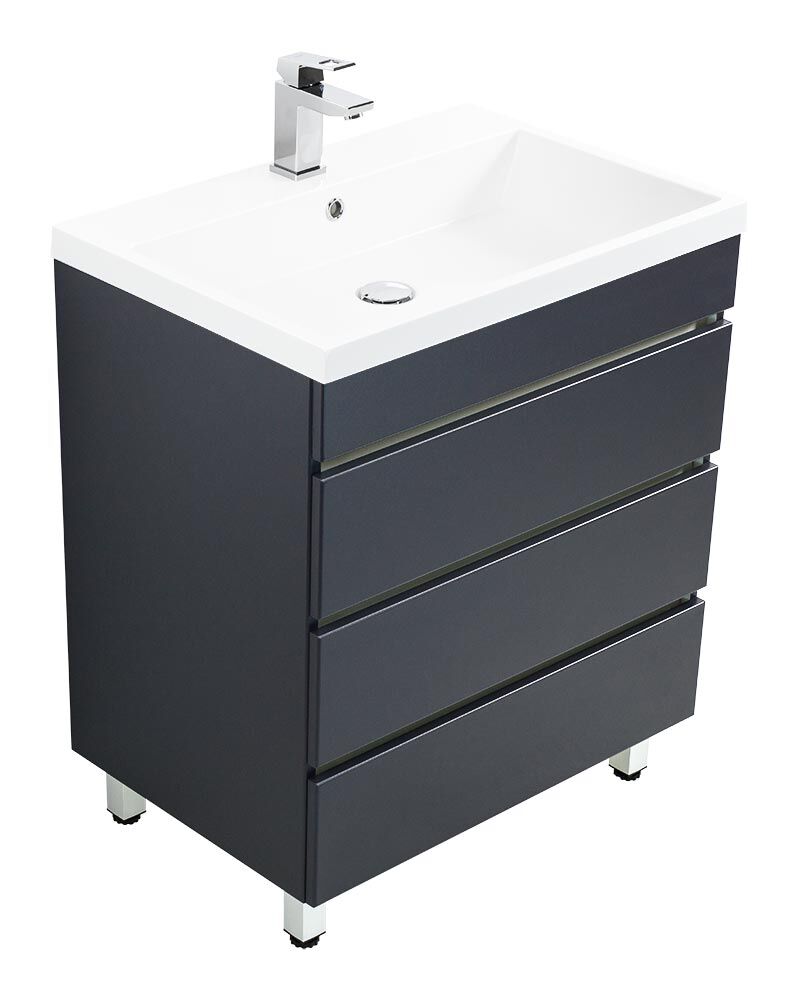 Stand Badmöbel Via 70 SoftClose beton mit drei grifflosen Schubladen
