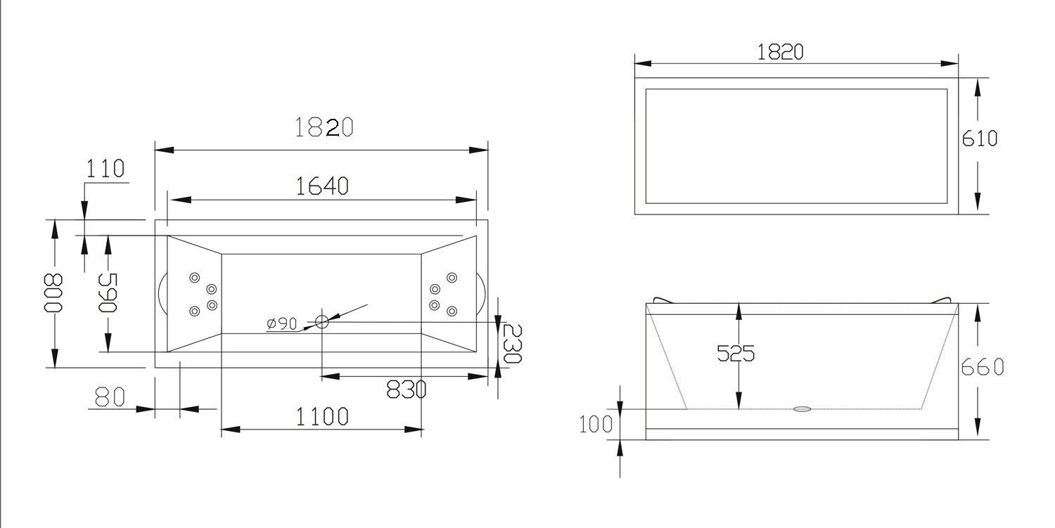 Rechteck Whirlpool Deus 182x80 Made in Germany 20 Massagedüsen mit Armatur