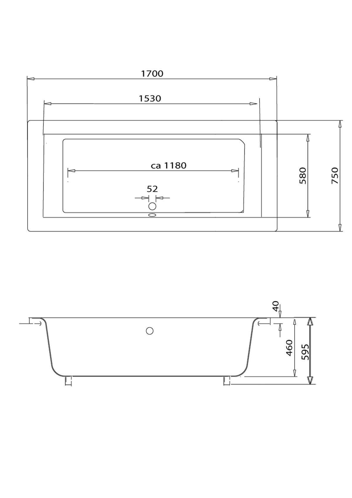 Rechteck Whirlpool Unity 170x75 Made in Germany 22 Massagedüsen ohne Armatur