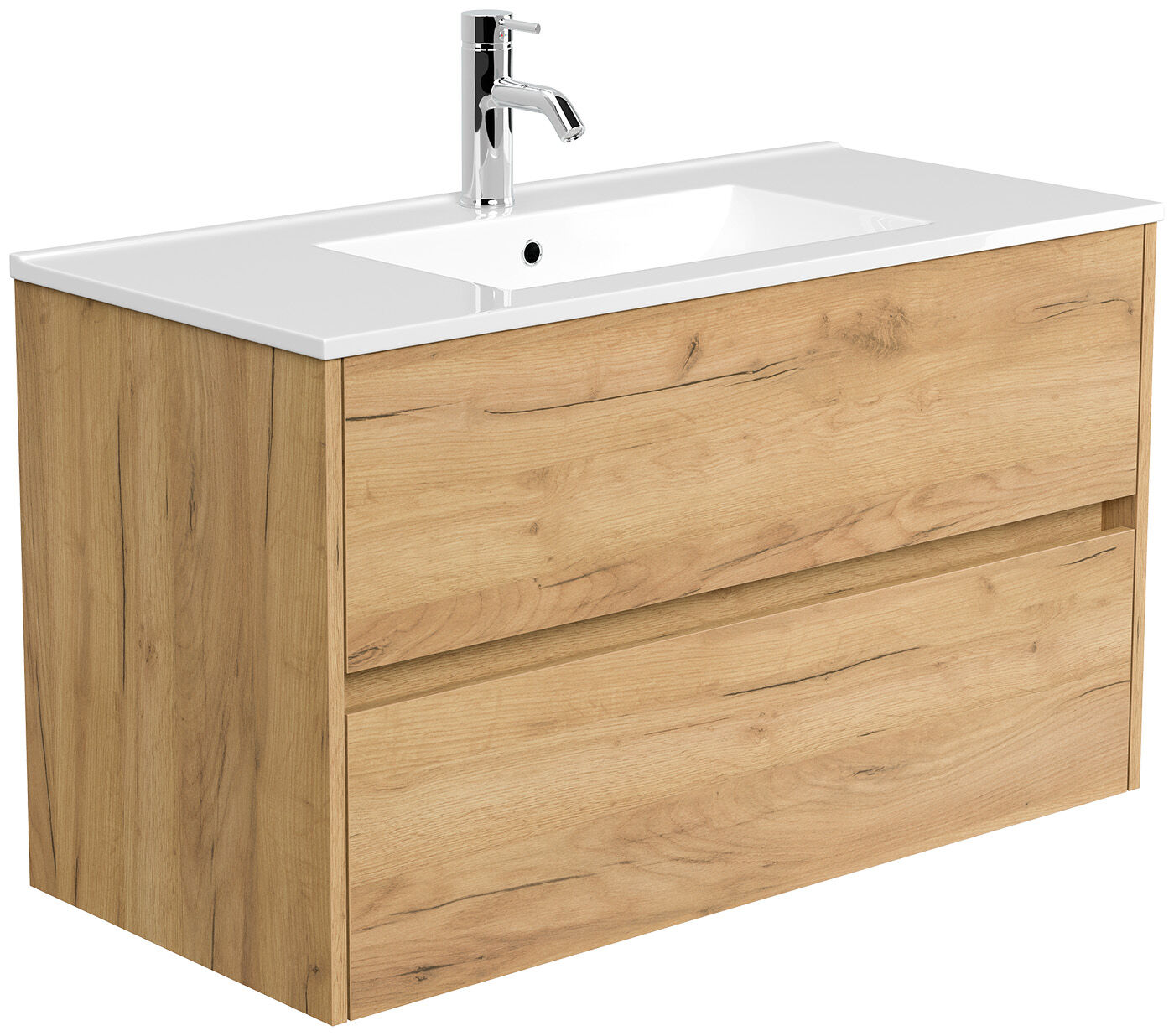 Badmöbel Taifun mit Waschtisch 100 cm 2 Greifraum SoftClose Auszüge eiche gold