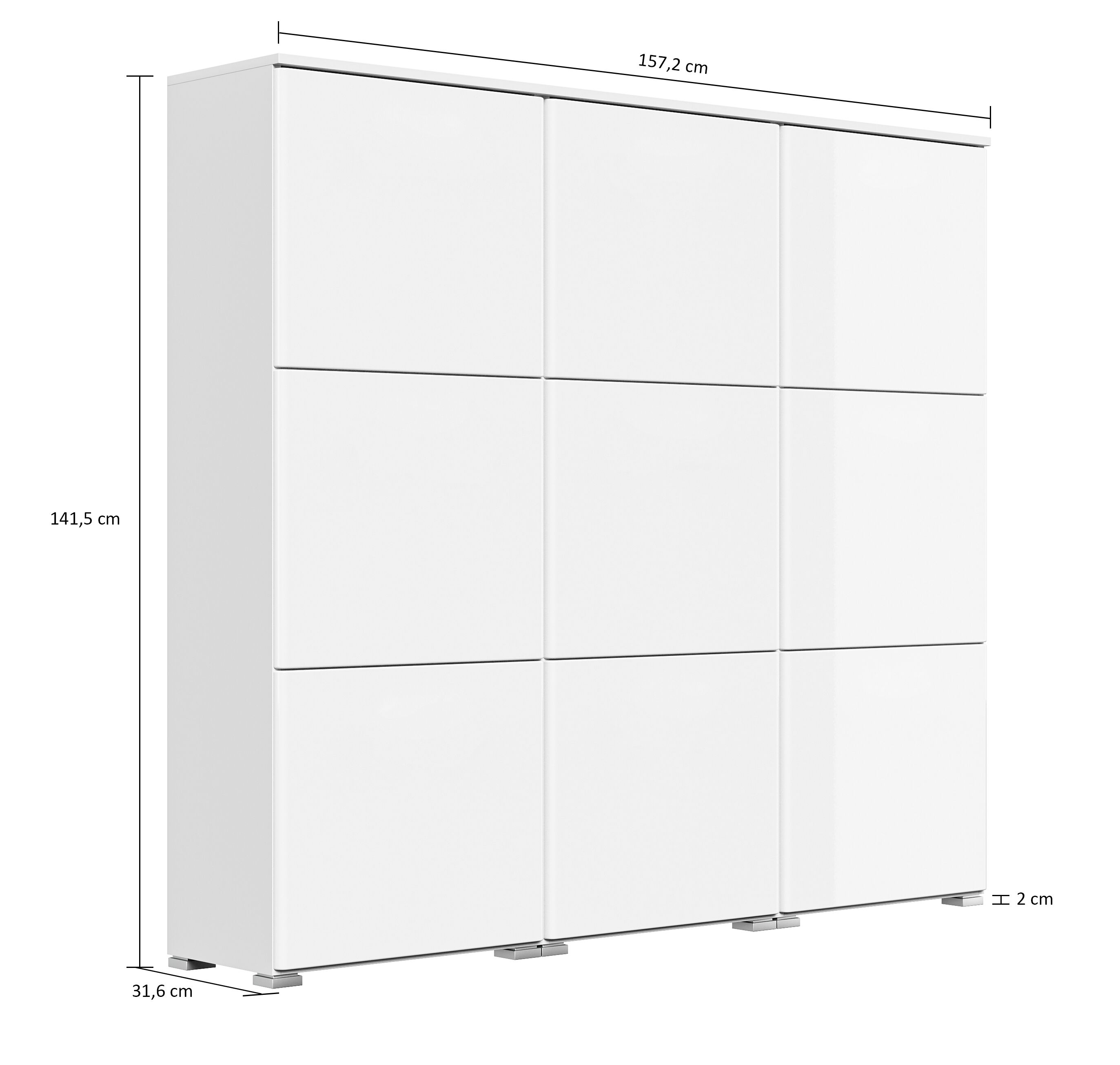 Schuhschrank XL Comfort 9 Klappen 36 Paar 157x141 cm Weiss-Weiss Hgl