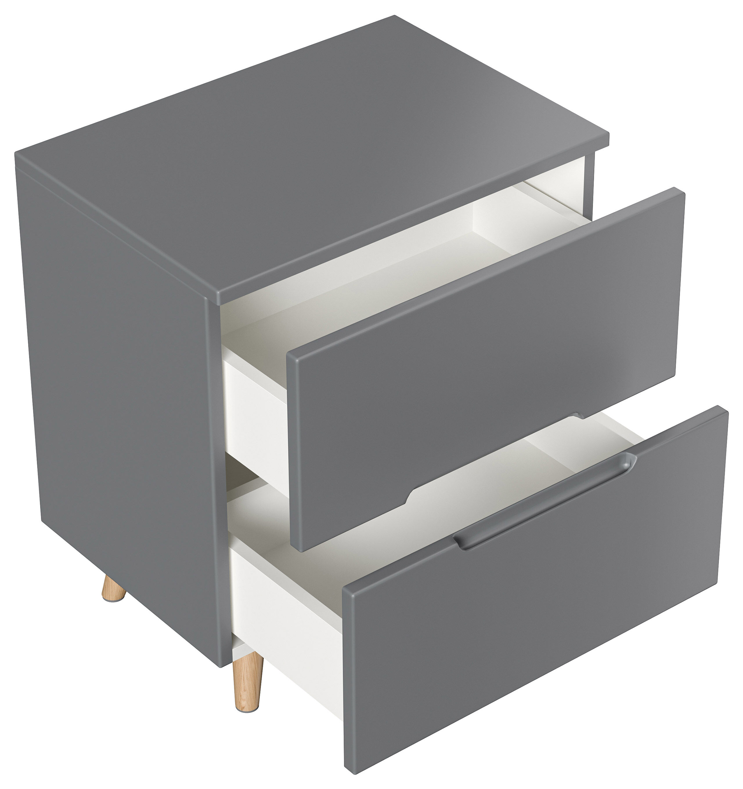 Stand Nachttisch Talo 50cm 2 Softclose-Einzüge mit Greifraum grau matt