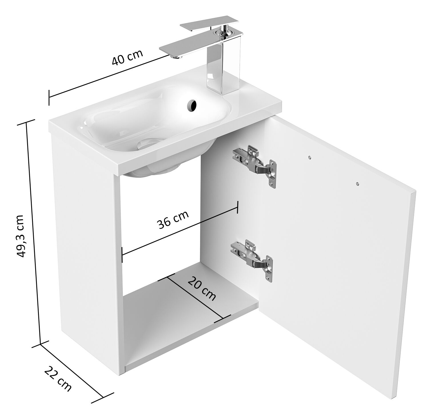 Gäste WC Badmöbel Pico Slimline 40cm SoftClose weiß hochglanz