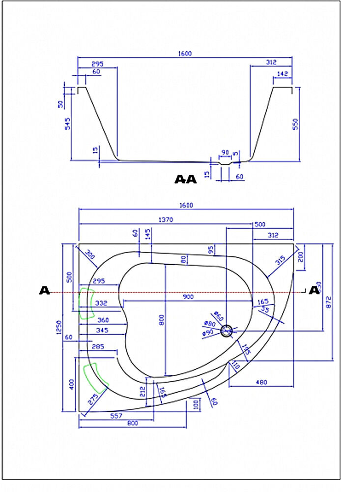 Langeckige Badewanne Royal 160x125 links 