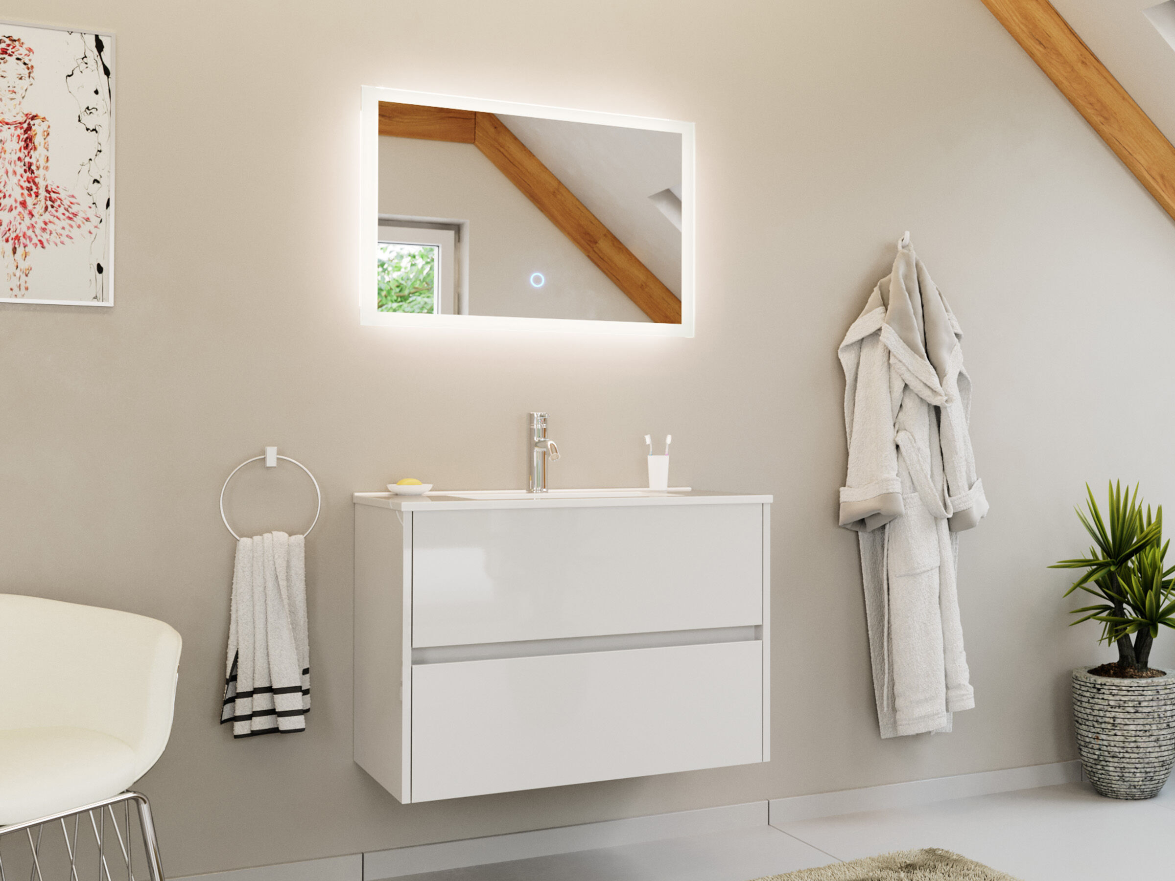 Badmöbelset Taifun 80cm 2 tlg. Waschtisch & LED Spiegel eiche gold