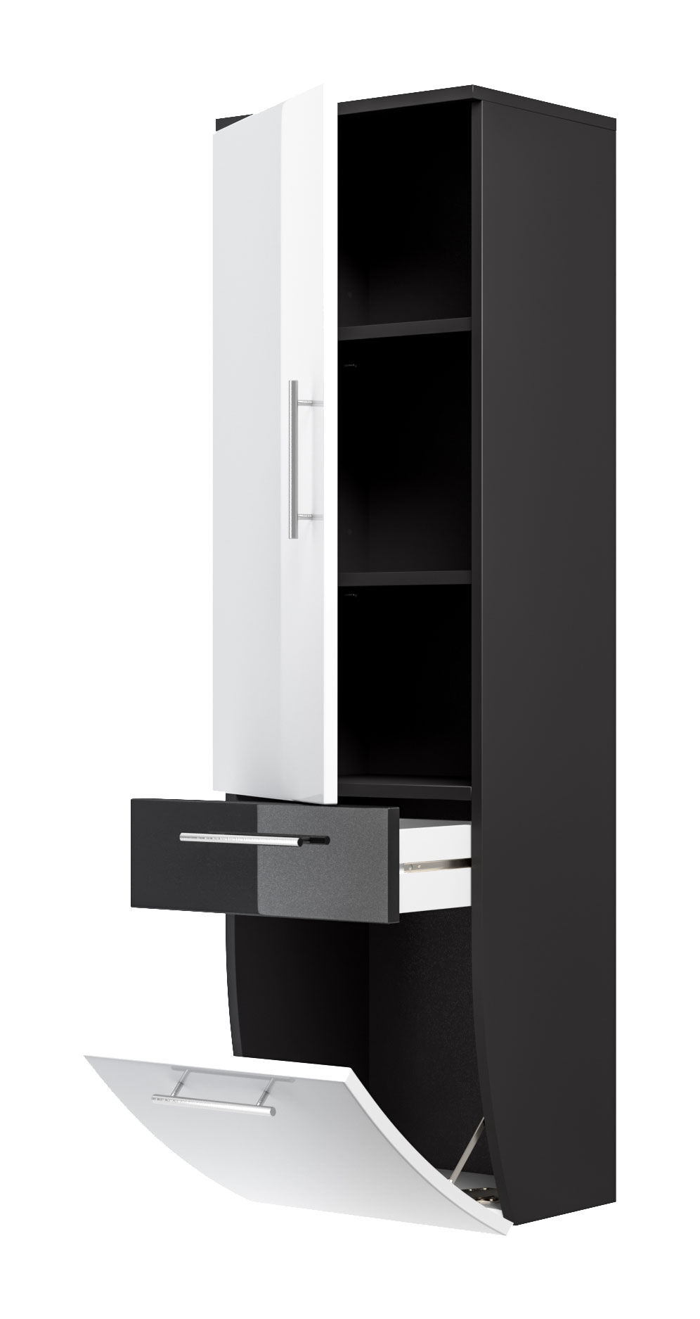Hochschrank 135 cm Salona M Weiss hochglanz/Grafit hochglanz