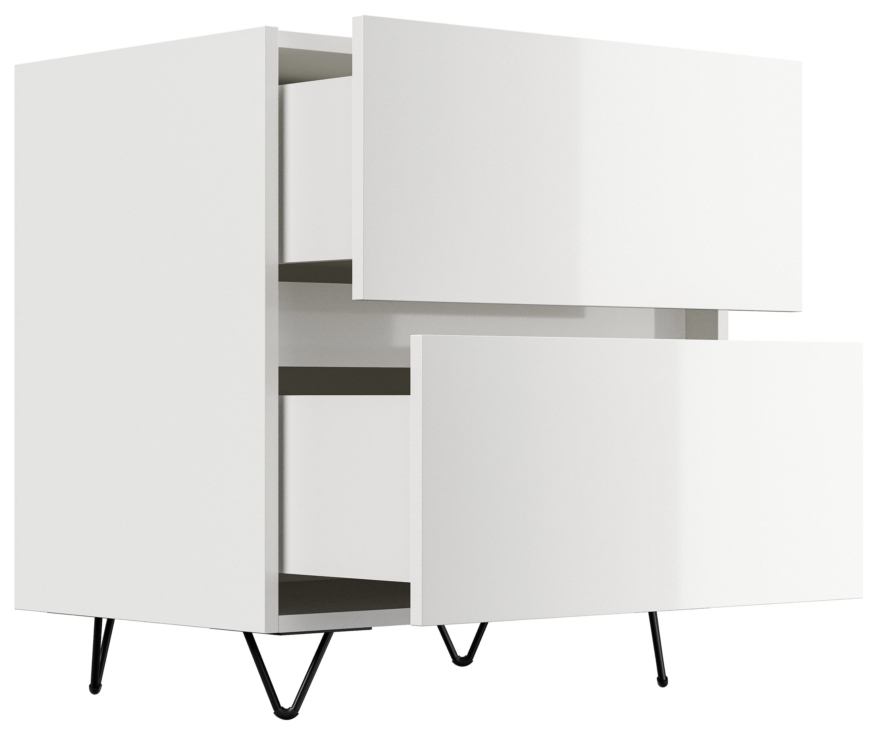 Nachttisch Yako 60cm 2 SoftClose stehend Weiß & Eiche Top