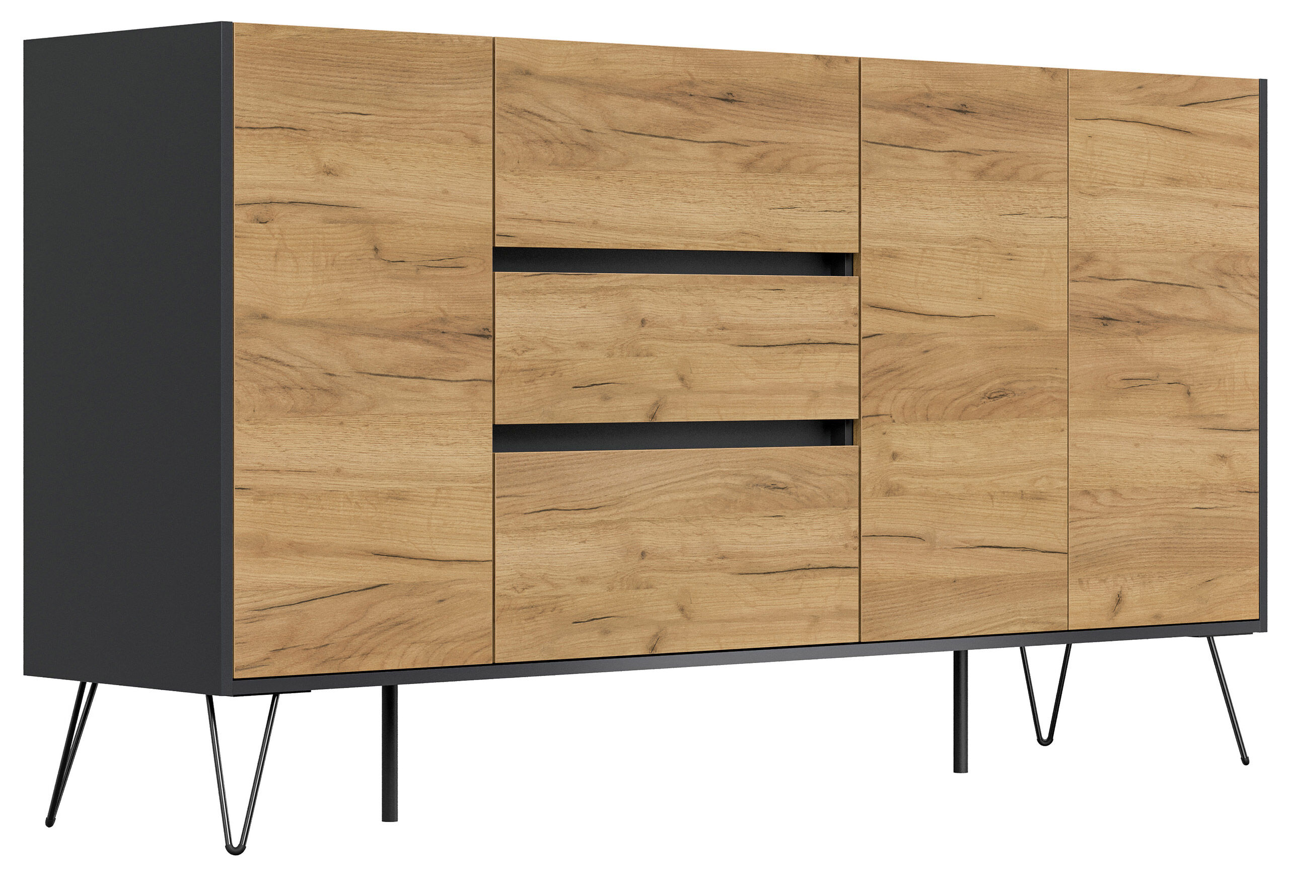 Sideboard Kommode Zuma 180cm Greifraum 3 SoftClose 3 Türen Grafit/Eiche Front