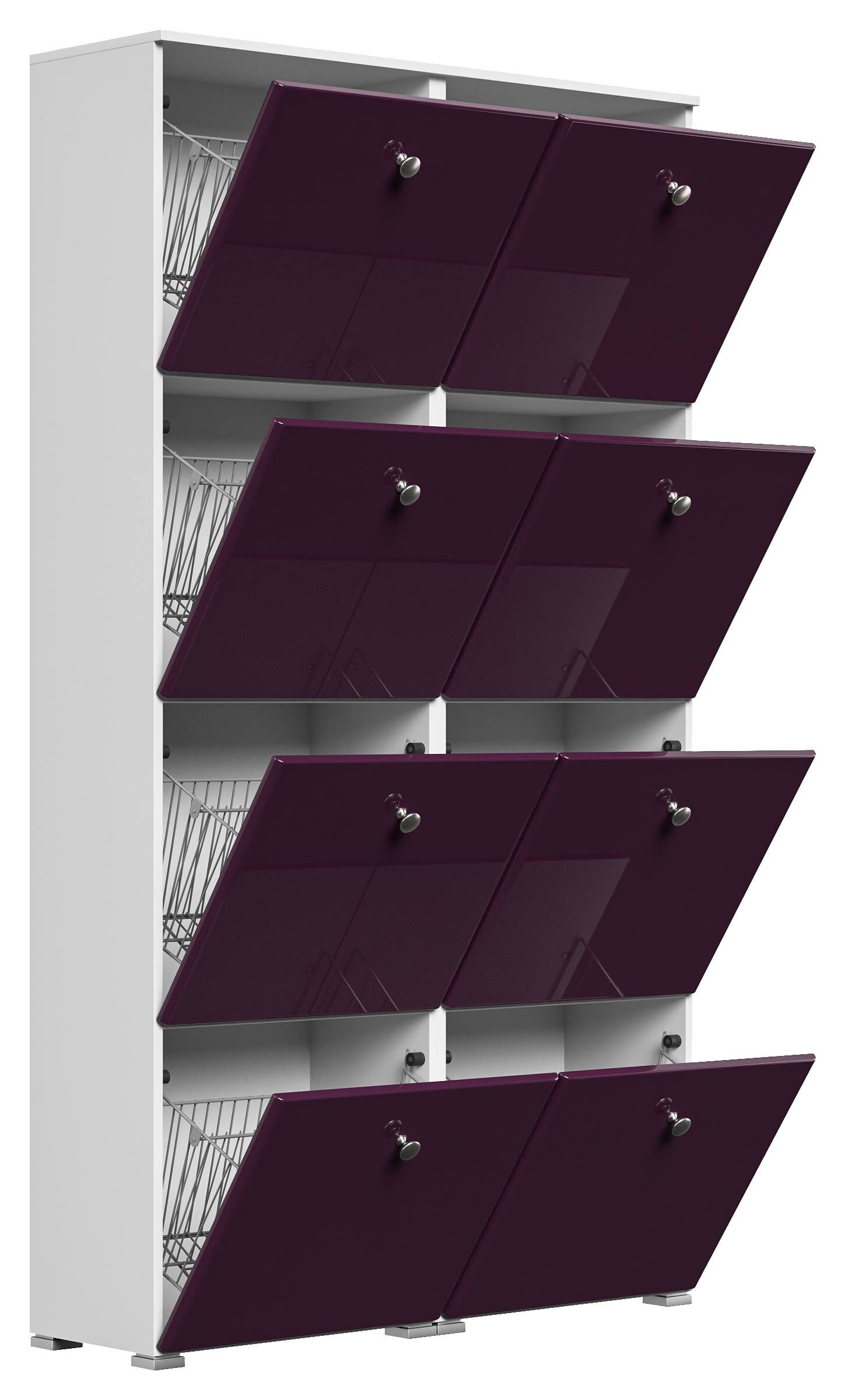 Garderobe Set 110 Ventura 3 tlg Schuhschrank 8 Klappen 32 Paar Weiss-Brombeer
