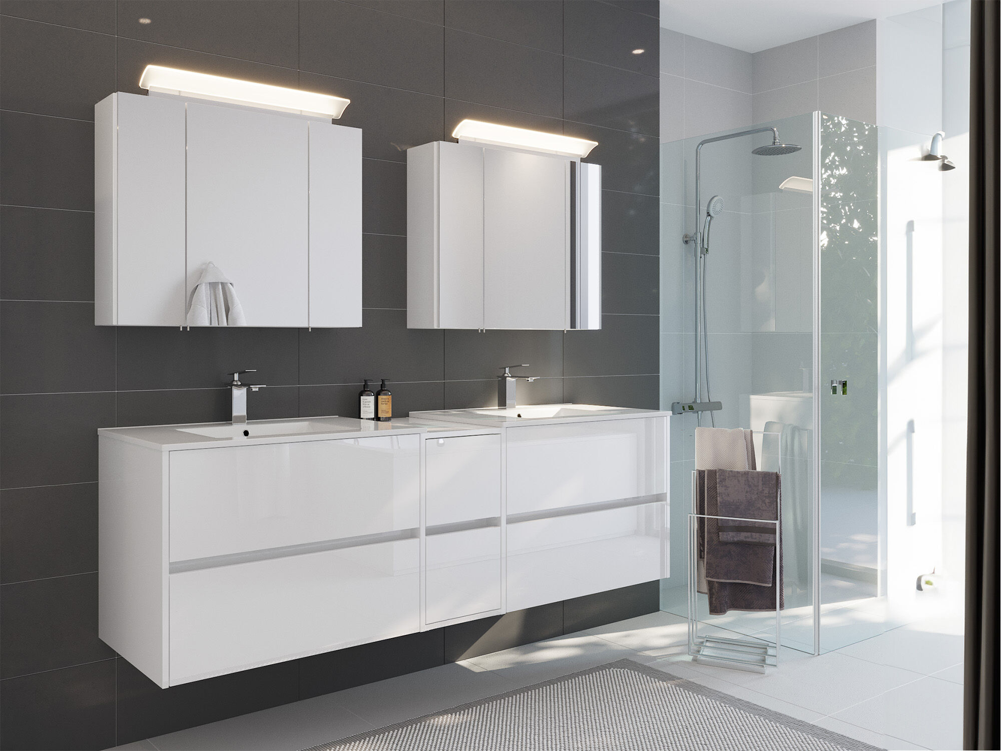 Badmöbelset Taifun 190cm 3tlg mit 2x Spiegelschrank grafit