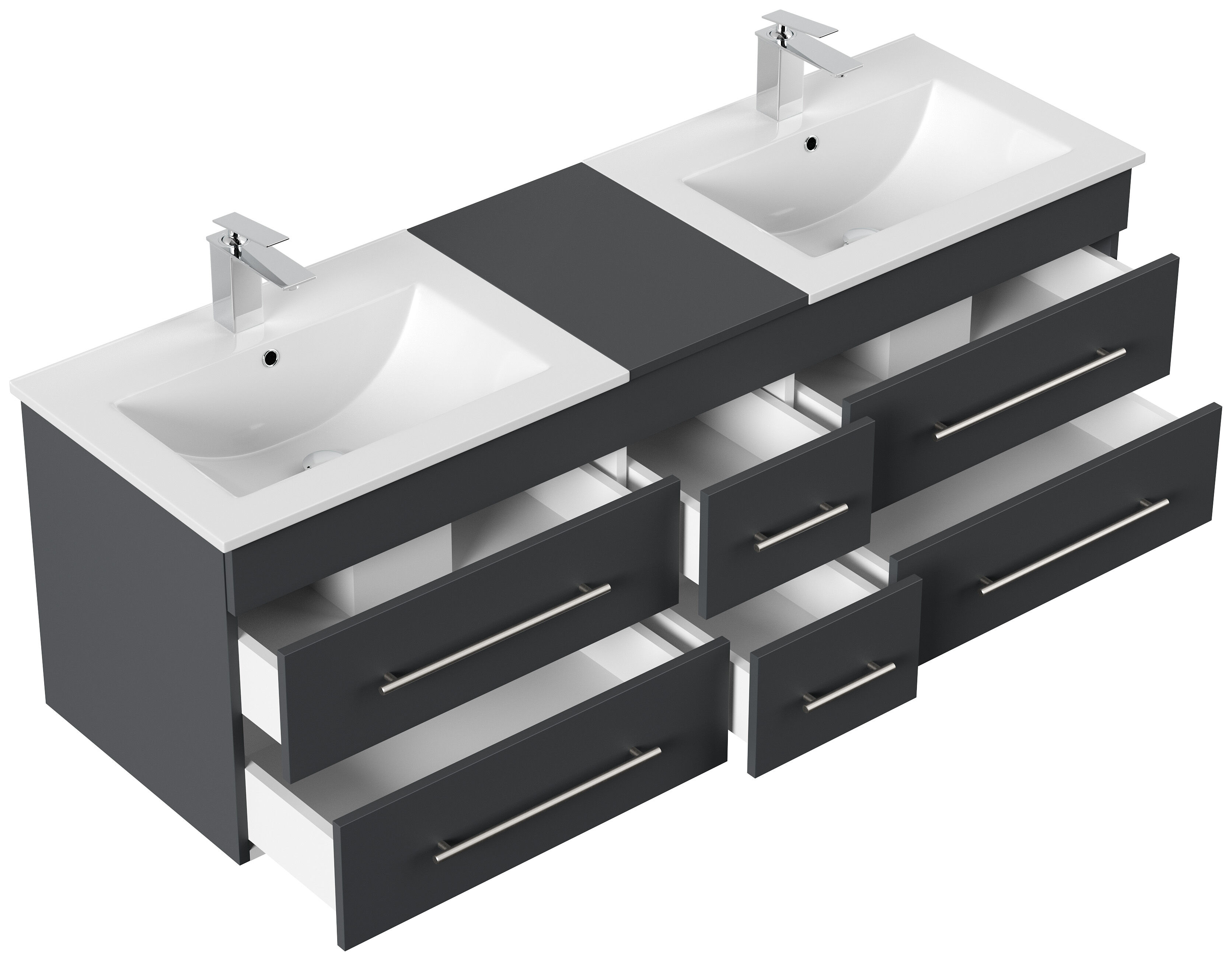Badmöbelset Roma XL 4-teilig Spiegelschrank 2x Hochschrank weiss hochglanz