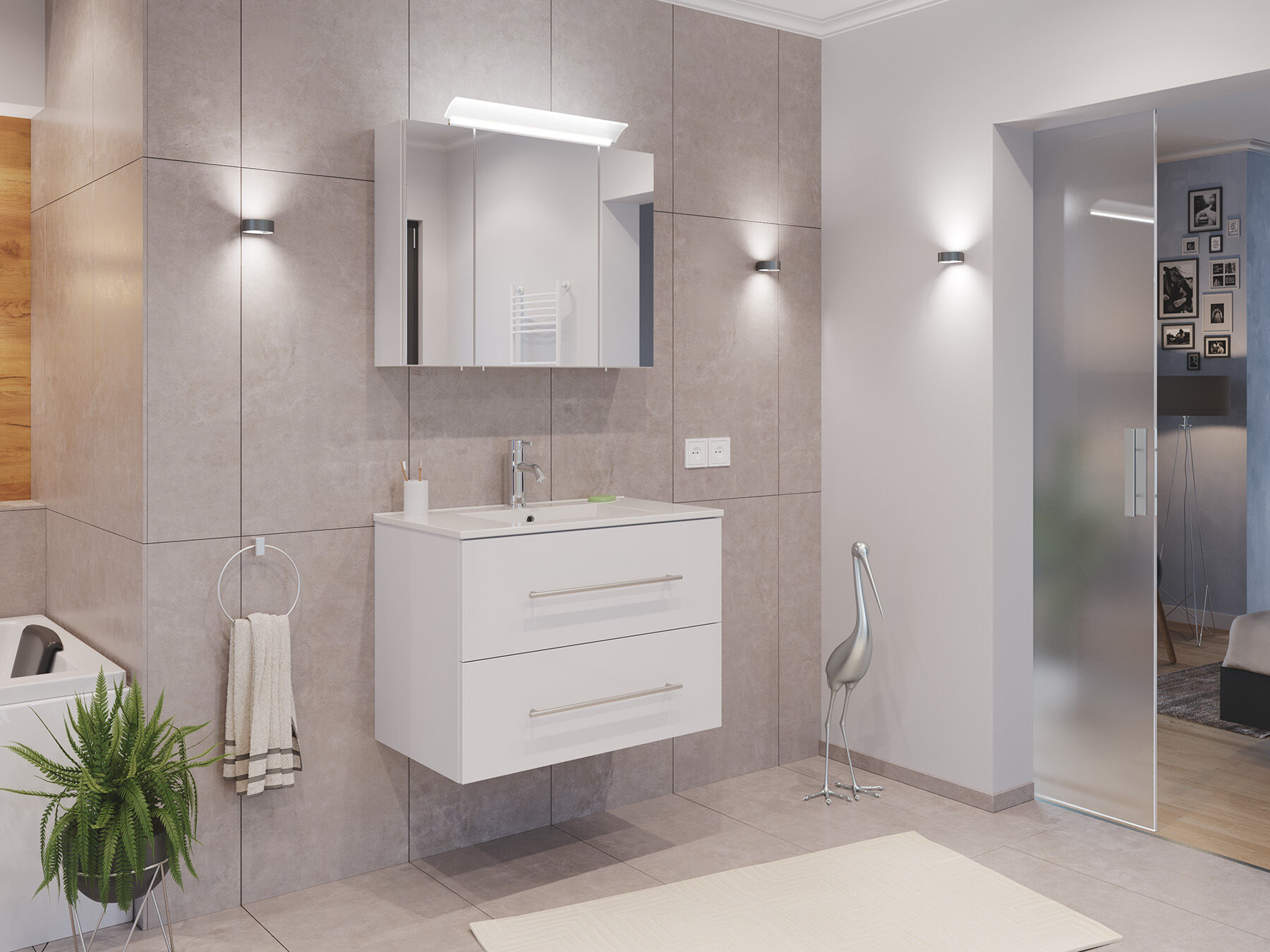 Badmöbel Set Firenze 80 2tlg. Spiegelschrank Softclose weiß hochglanz