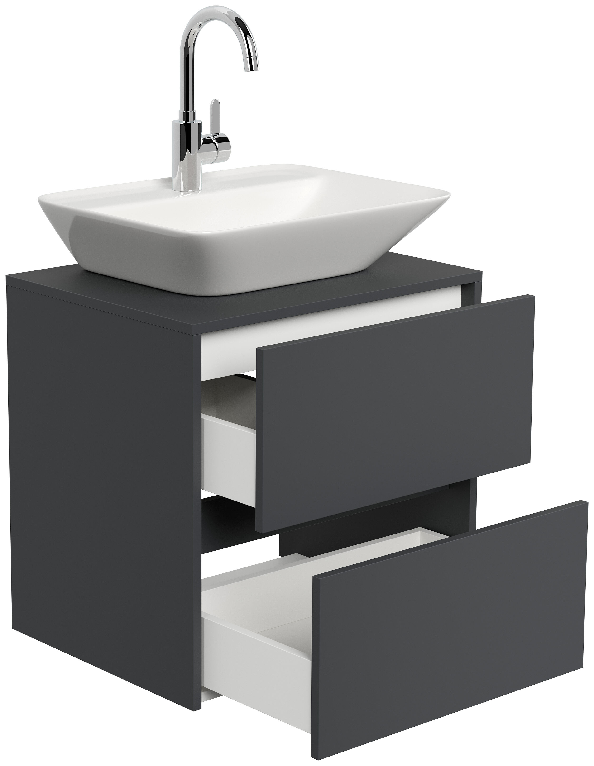 Badmöbel Taifun 60cm mit modernem Aufsatzwaschbecken grafit