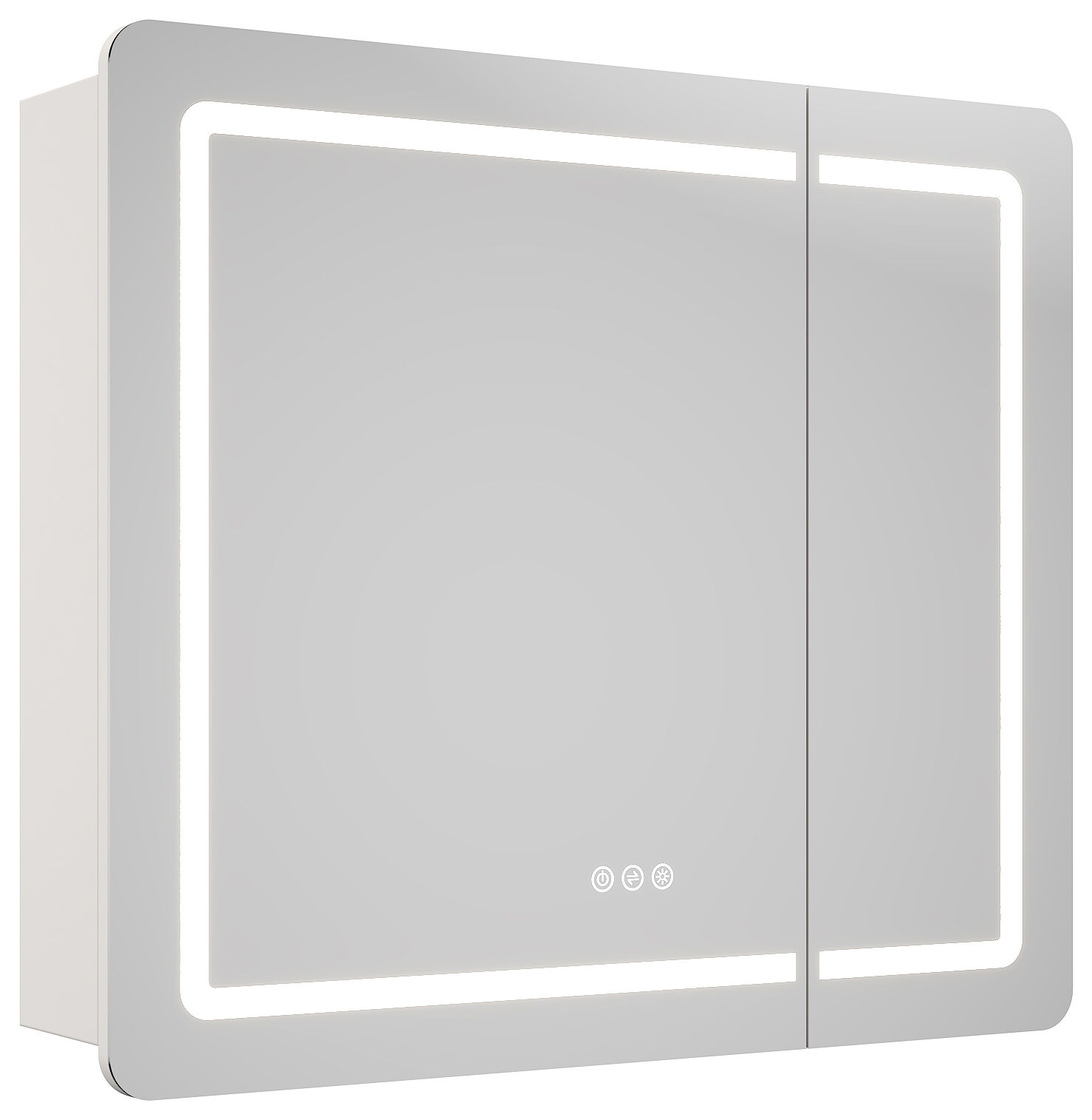 Spiegelschrank Riva 80 cm inkl. Design LED-Lampe und Glasböden weiß matt