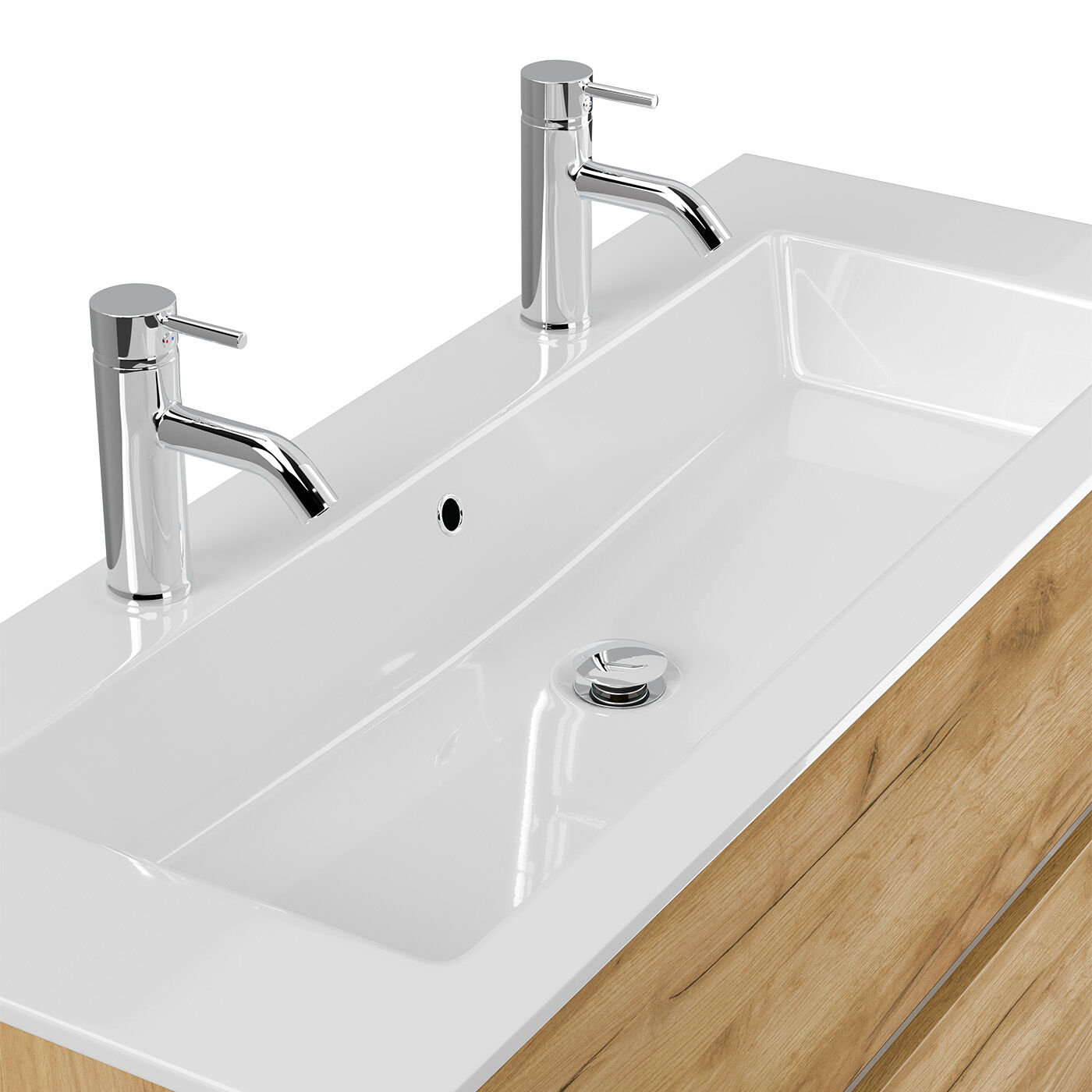 Doppel-Badmöbel Set Taifun 3tlg. 120 cm mit LED Spiegel & Hochschrank weiß Hgl