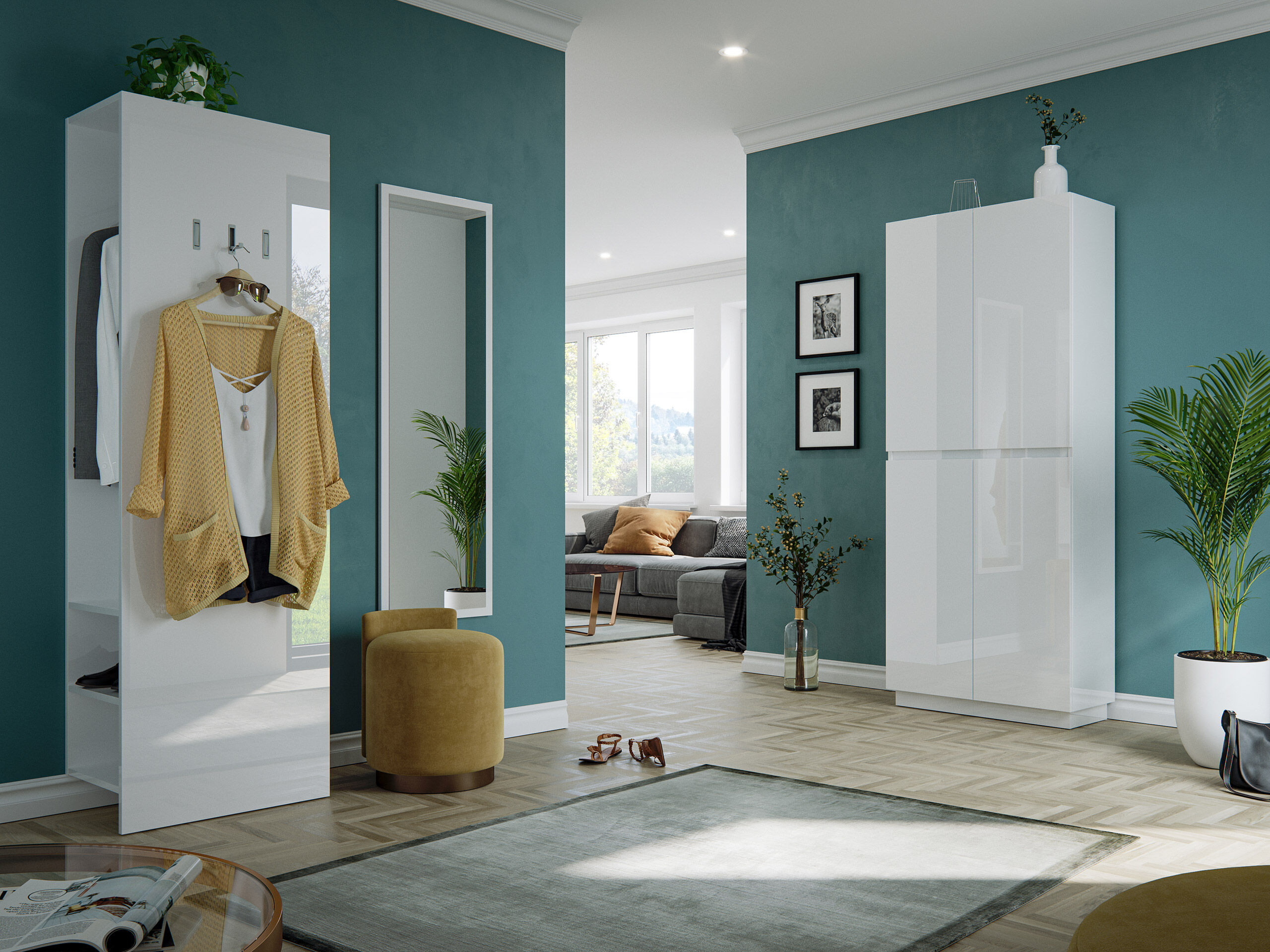 Garderobe Set Atrio 3tlg 42 Paar Schuhschrank Spiegel lackiert Weiß Hgl