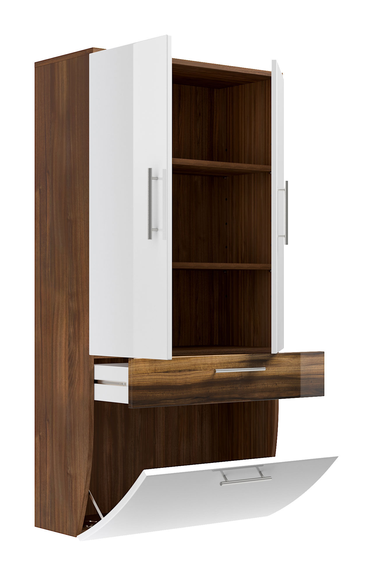 Hochschrank 135x70cm Salona L Weiss / Walnuss