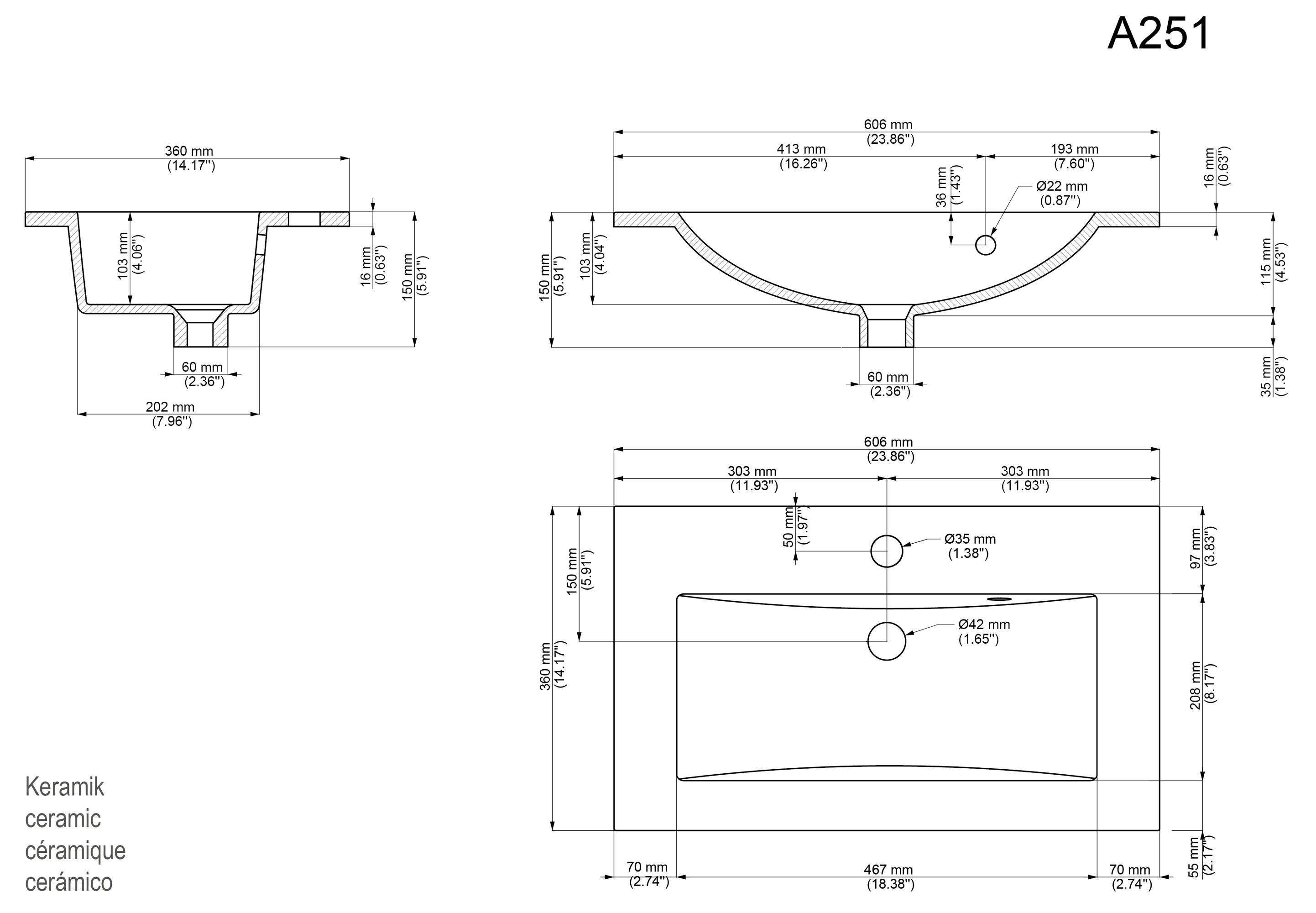 Badmöbel Mars 600 SlimLine SoftClose beton