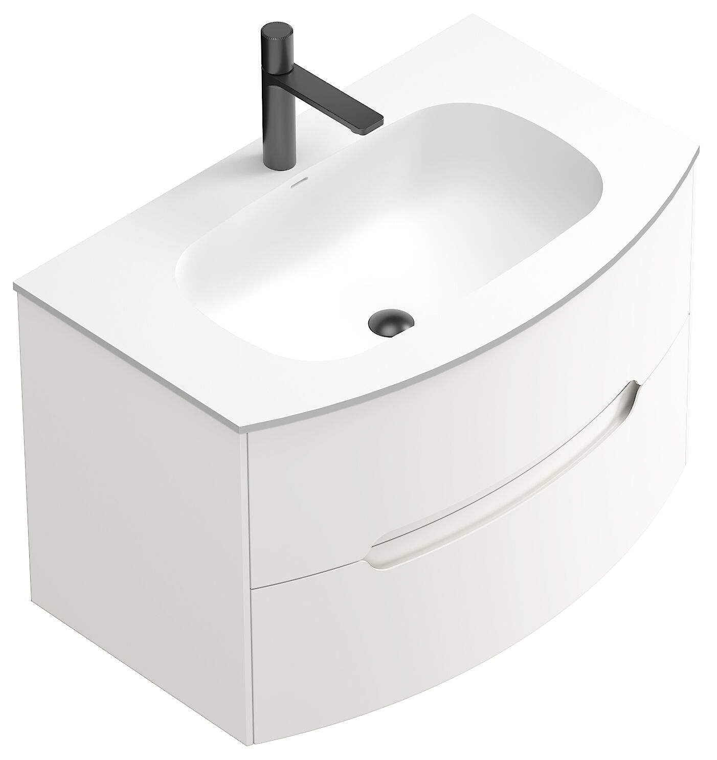 Badmöbel Riva & Waschtisch 80 cm SoftClose montiert weiß matt