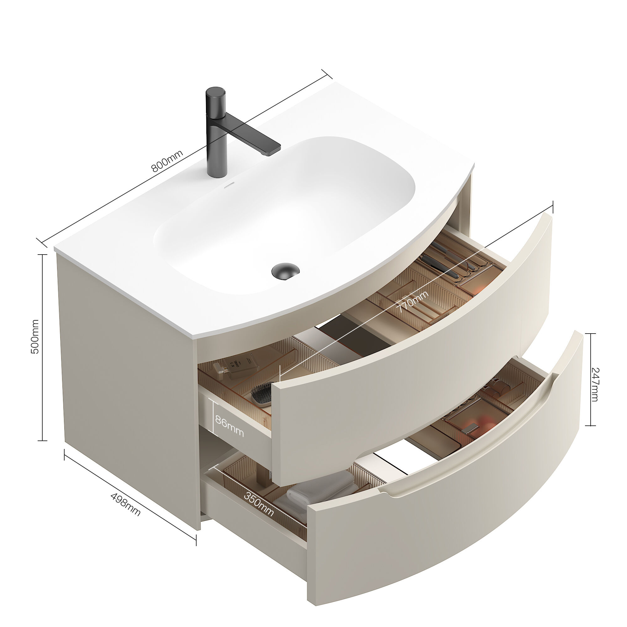 Badmöbel Set Riva 3tlg. 80 cm mit Spiegelschrank montiert kaschmir matt